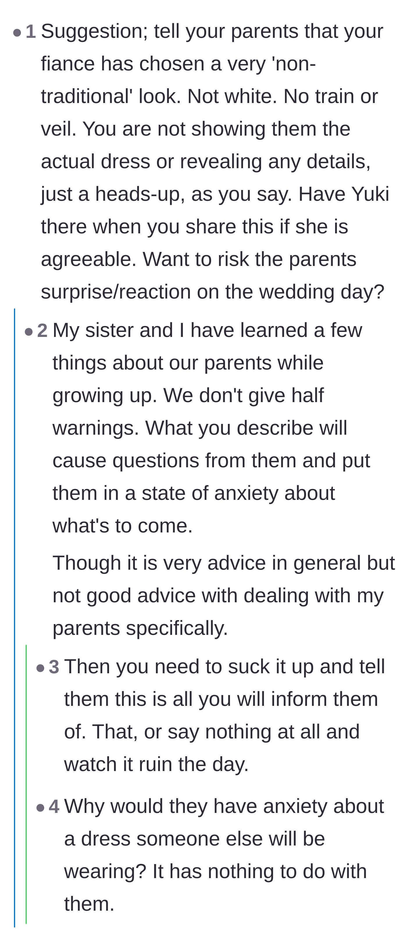 Comment thread 2 - A discussion on whether giving vague warnings to anxious, traditional parents is a good idea or a recipe for disaster.