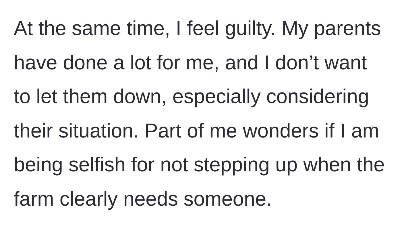 Story part 9 - The older brother admitting his lingering guilt and wondering if he is actually being selfish for saying no.