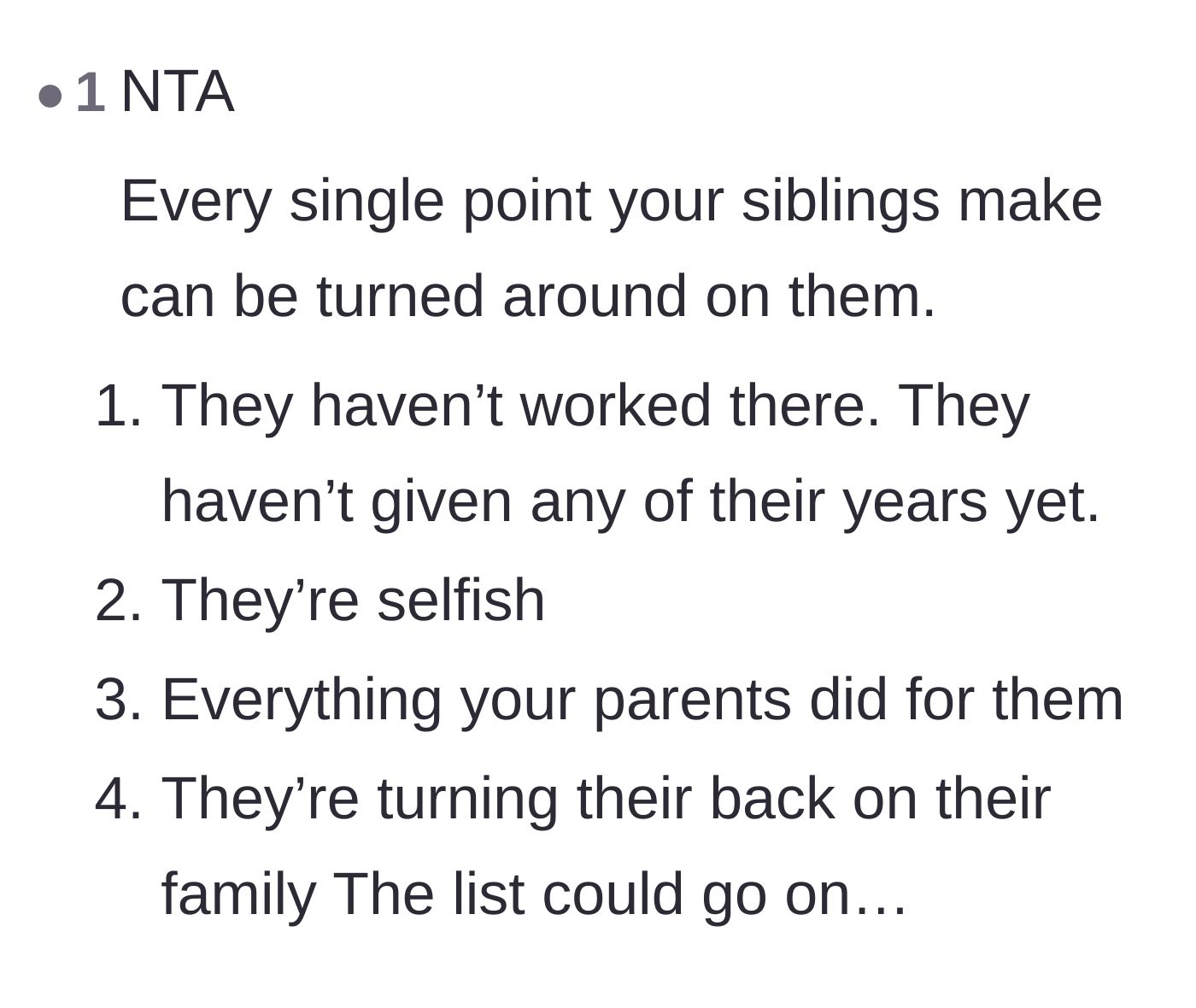 Comment thread 5 - Flipping the script to show that the siblings are guilty of the exact selfishness they accuse the older brother of.