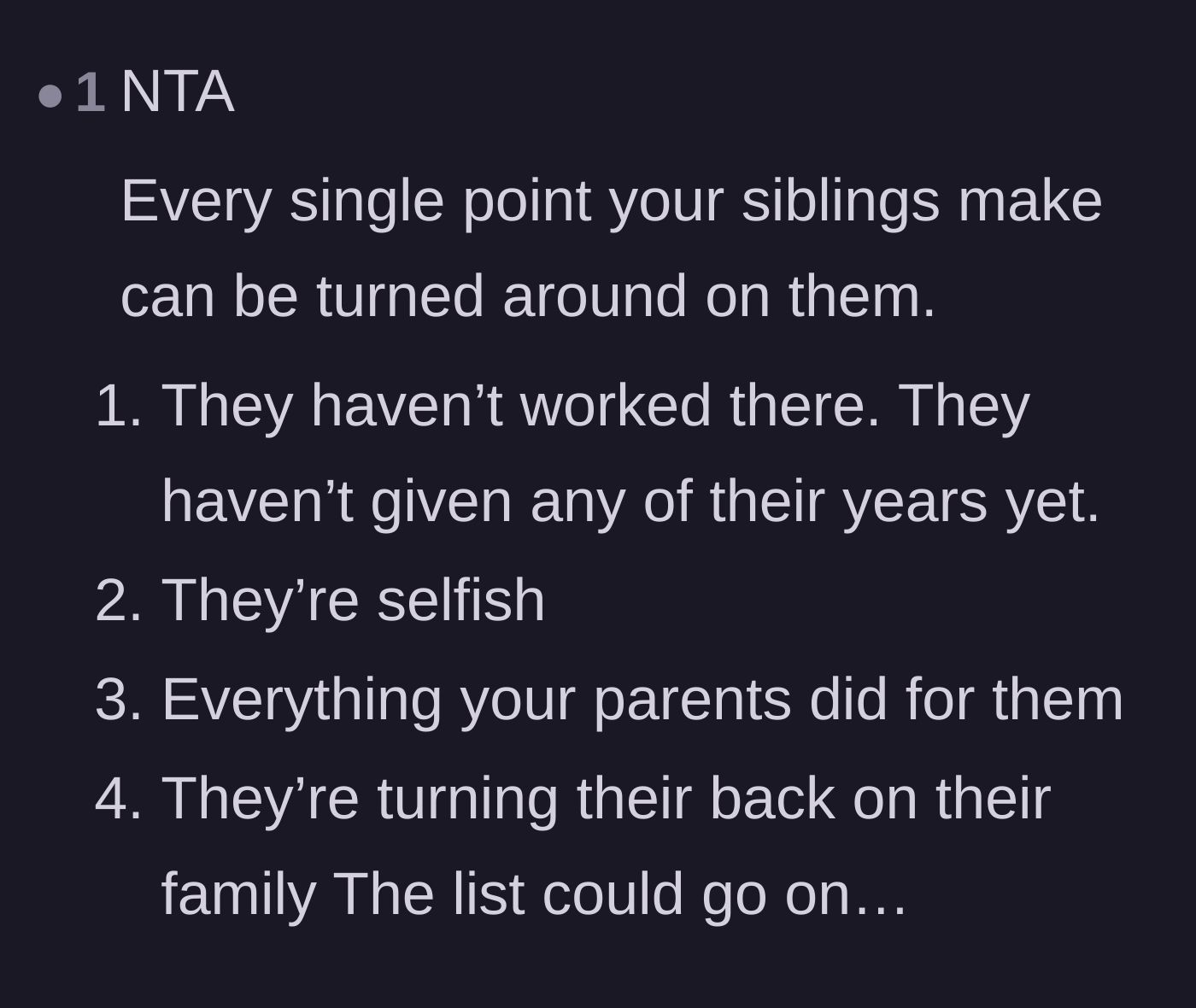 Comment thread 5 - Flipping the script to show that the siblings are guilty of the exact selfishness they accuse the older brother of.
