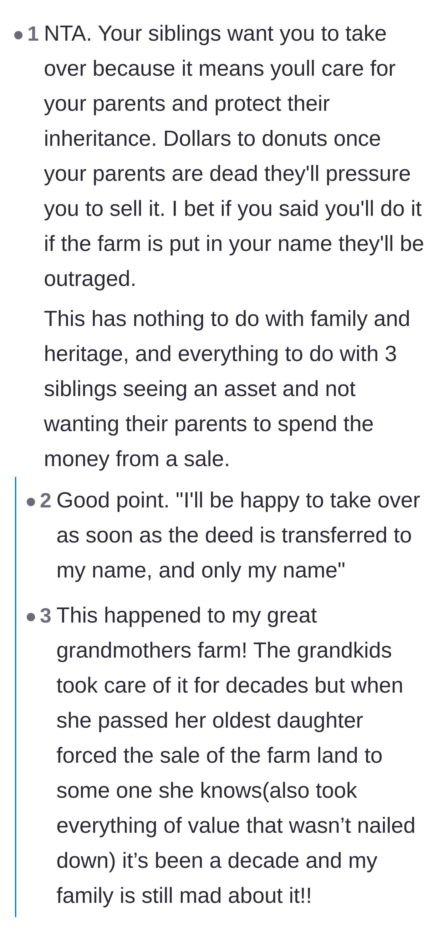 Comment thread 6 - Theorizing that the siblings just want the older brother to protect the asset so they can cash in later.