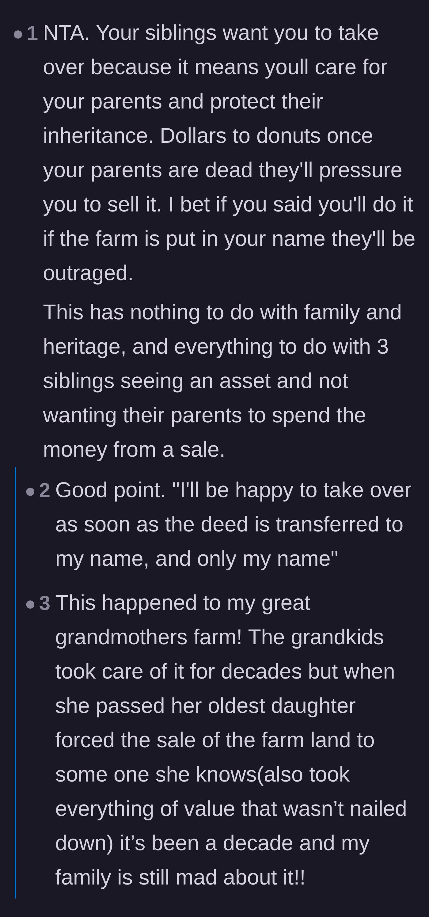 Comment thread 6 - Theorizing that the siblings just want the older brother to protect the asset so they can cash in later.