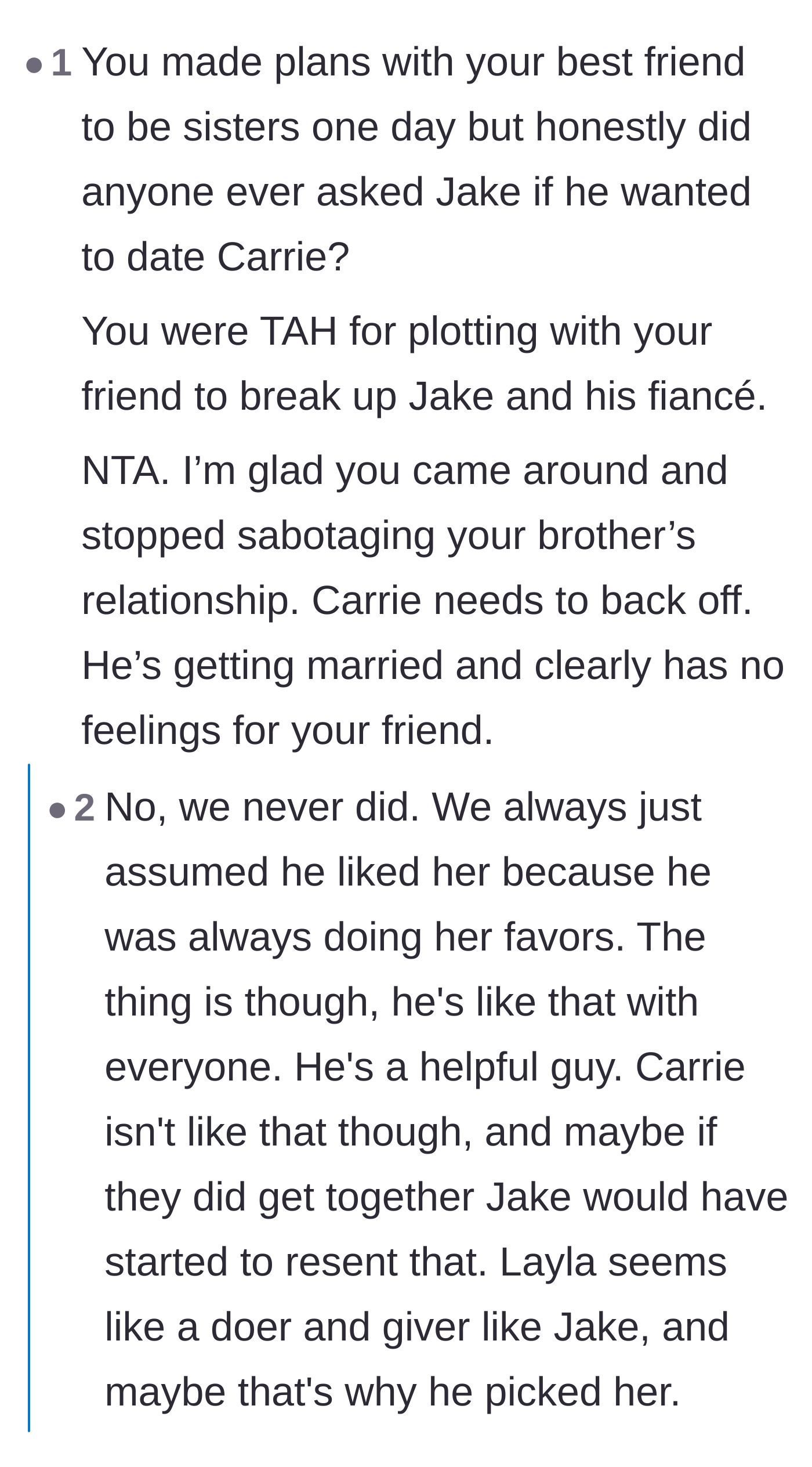 Comment thread 1 - Readers pointing out that nobody ever asked the brother what he wanted and calling out the friend's backup plan mentality.