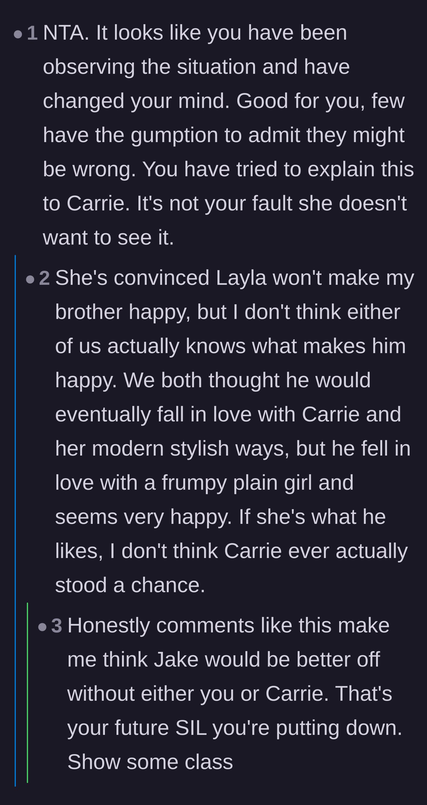 Comment thread 2 - Commenters calling out the sister for describing her future sister-in-law as plain and frumpy despite claiming to support the marriage.