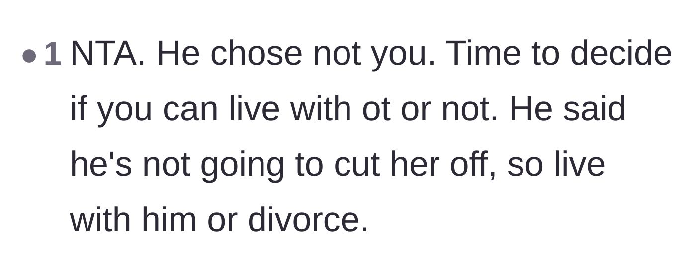 Comment thread 2 - A blunt assessment that the husband chose the other woman and the wife must decide her next steps.