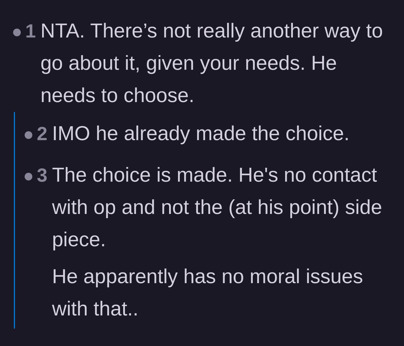 Comment thread 3 - Readers pointing out the painful irony of the husband going no-contact with his wife but staying in touch with the other woman.