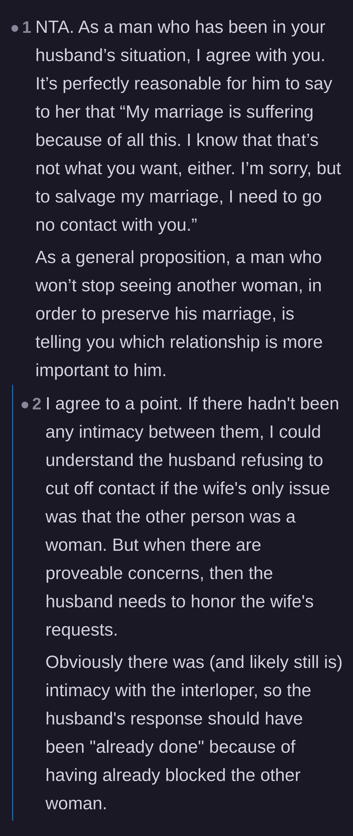 Comment thread 5 - A male commenter sharing his perspective on how a husband should prioritize his wife to save their marriage.