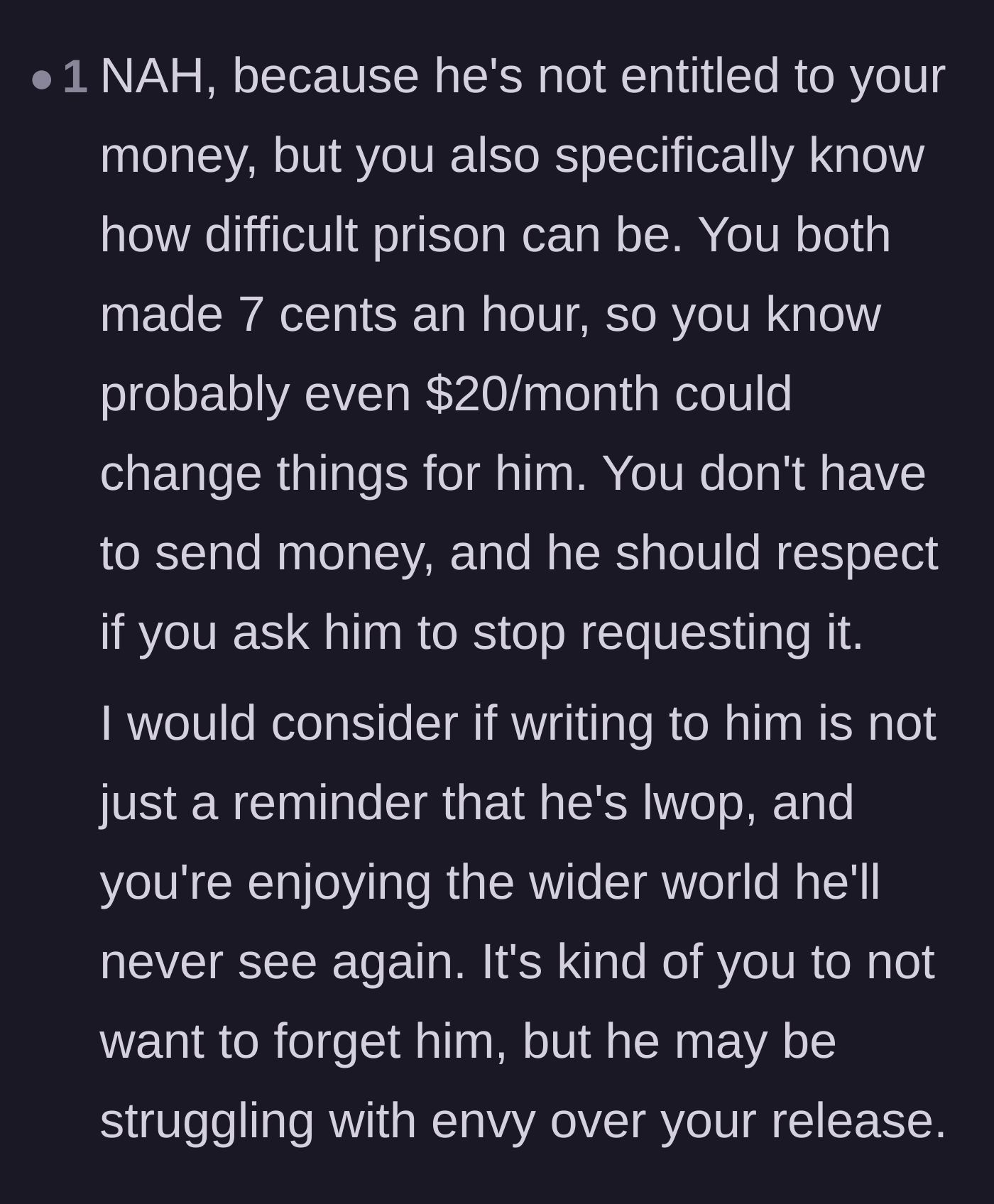 Comment thread 5 - A perspective reminding the writer of those brutal 7-cents-an-hour wages and the reality of life-without-parole.