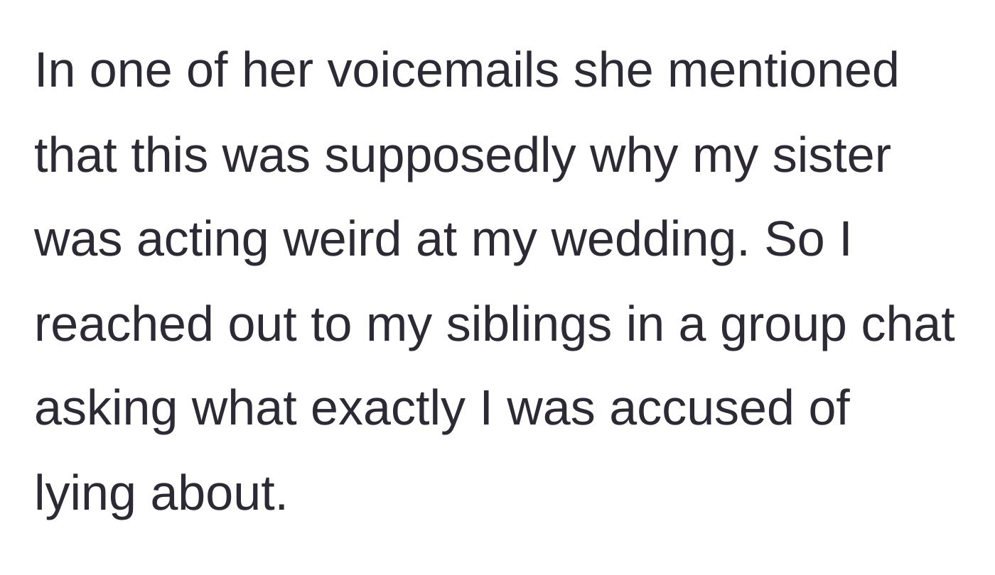 Story part 4 - Son investigates the baseless accusations with his siblings via a group chat.