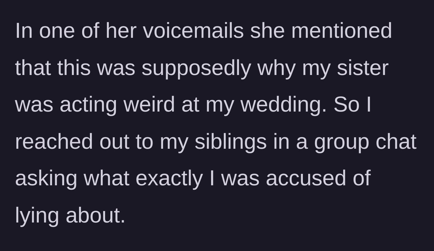 Story part 4 - Son investigates the baseless accusations with his siblings via a group chat.