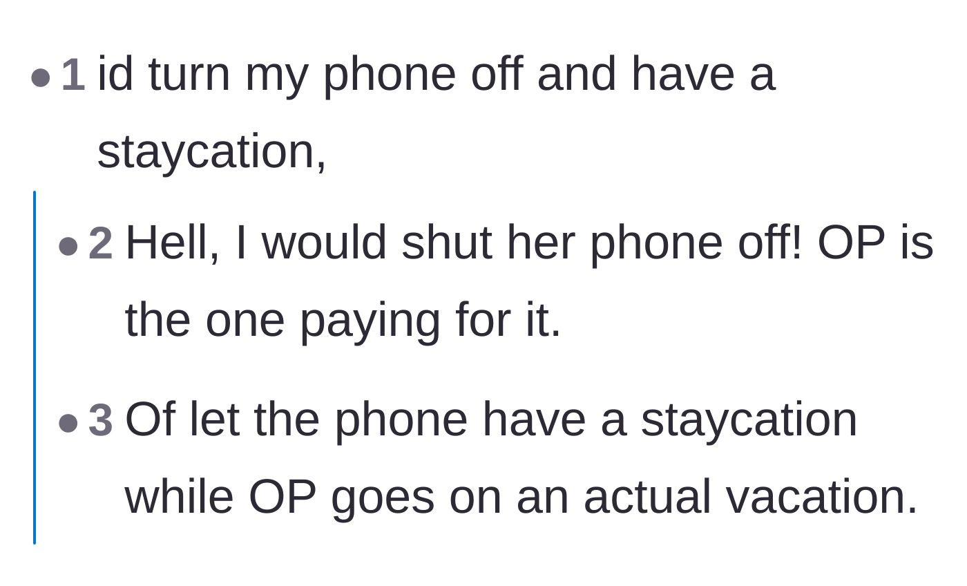 Comment thread 2 - Suggestions to disconnect the mother's phone line to enforce peace.