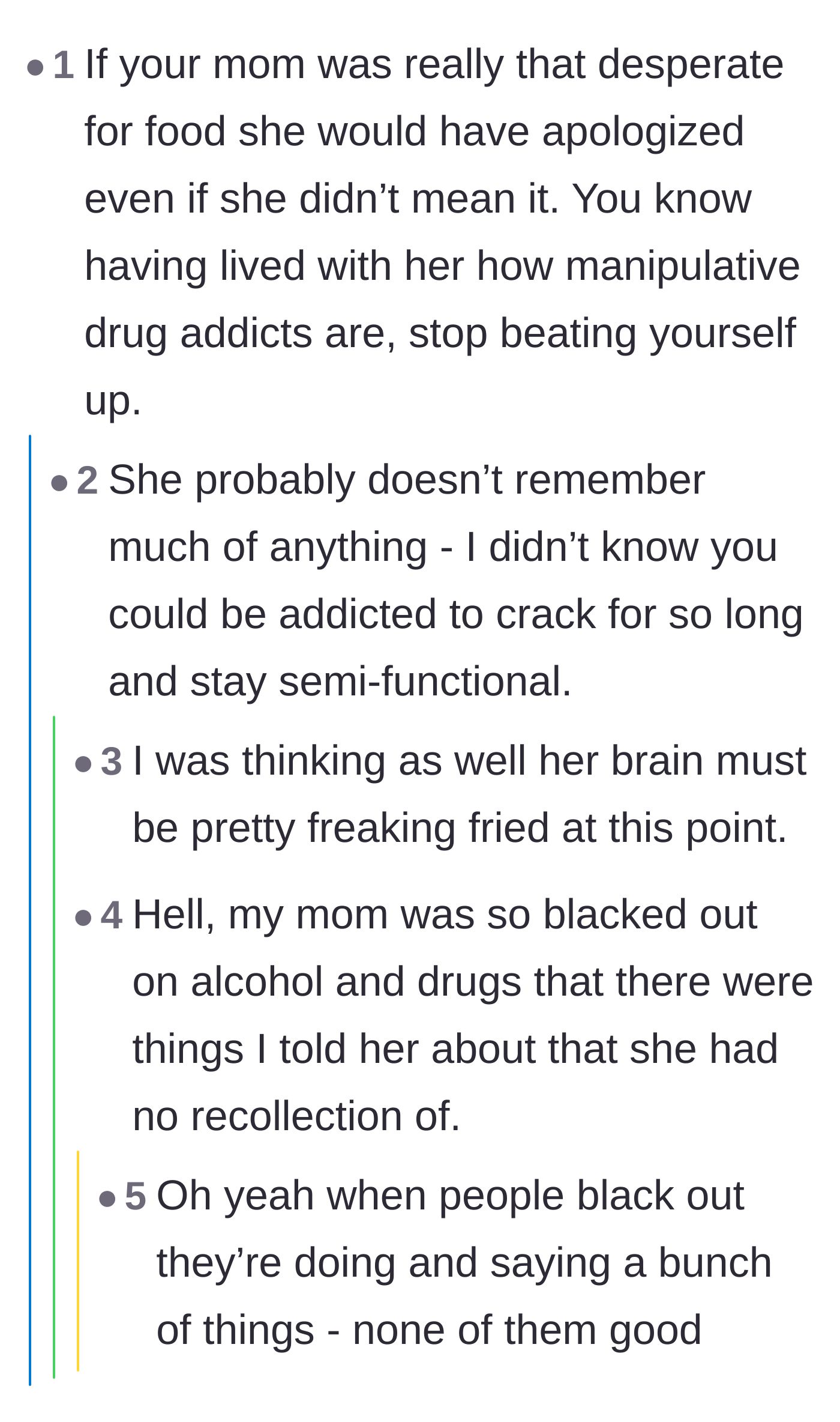 Comment thread 4 - Readers point out that the mother's refusal to apologize proves the food request was just a manipulation tactic rather than genuine desperation.