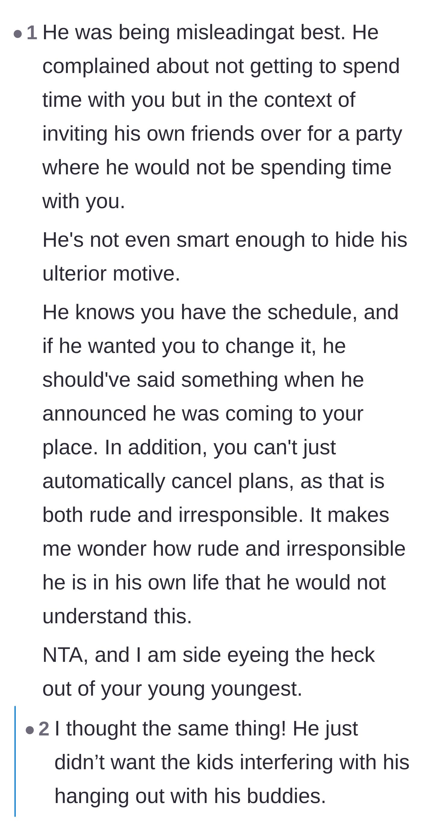 Comment thread 3 - Criticizing the son's lack of self-awareness and poor attempt at hiding his true motives.