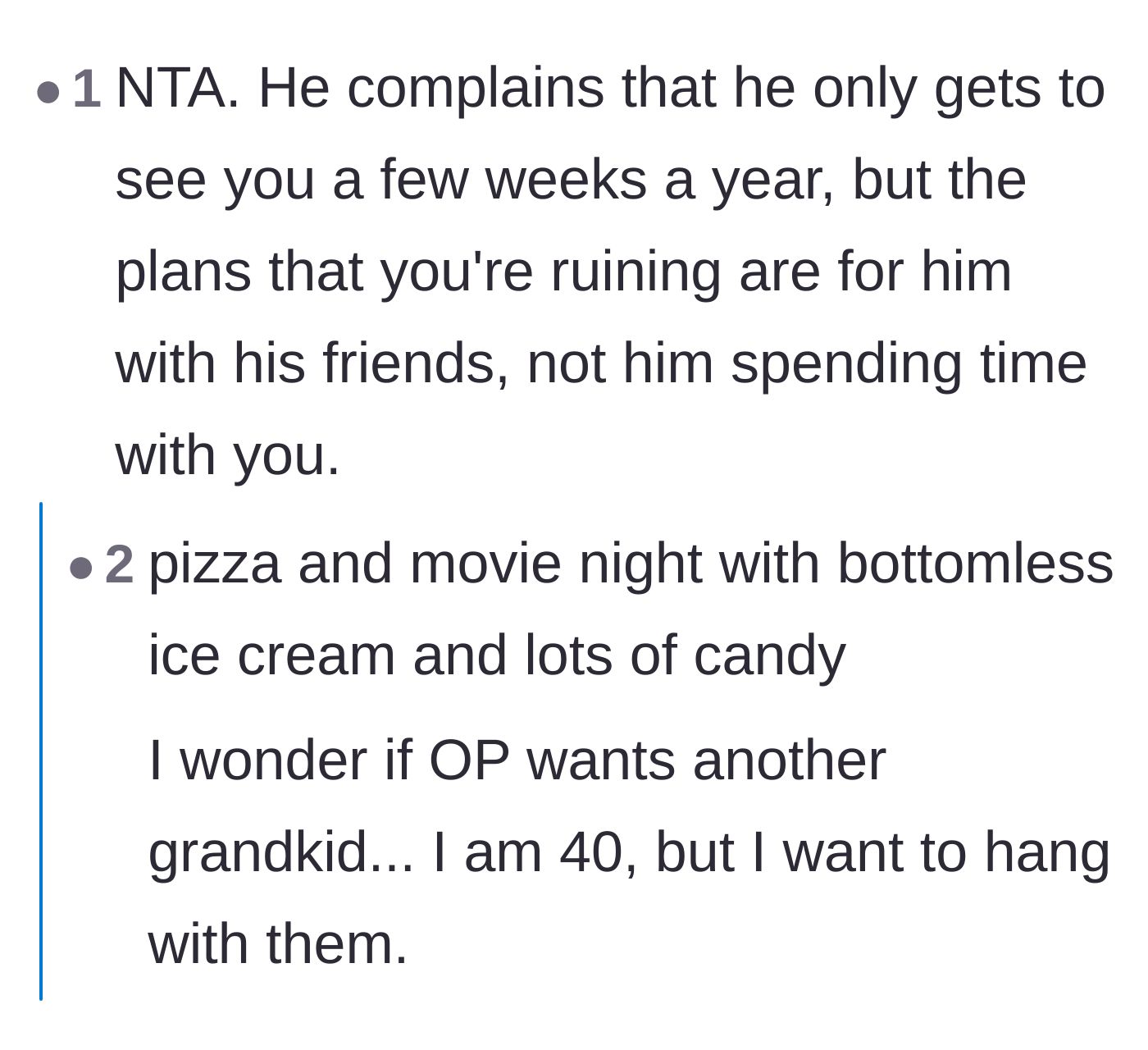Comment thread 4 - Echoing the sentiment that his complaints make no sense, with a reply praising the grandmother's awesome party spread.