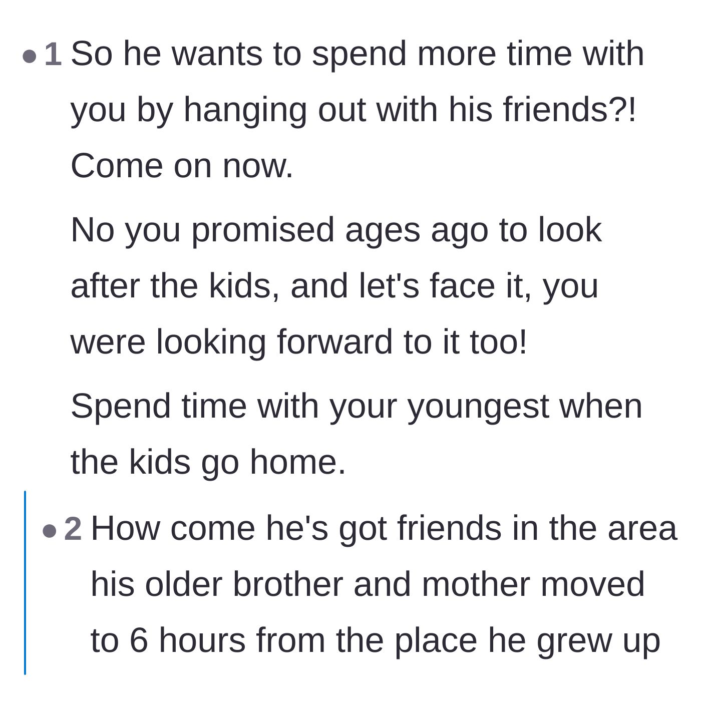 Comment thread 5 - Reassuring the grandmother that she deserves to enjoy her pre-planned party with the grandkids.