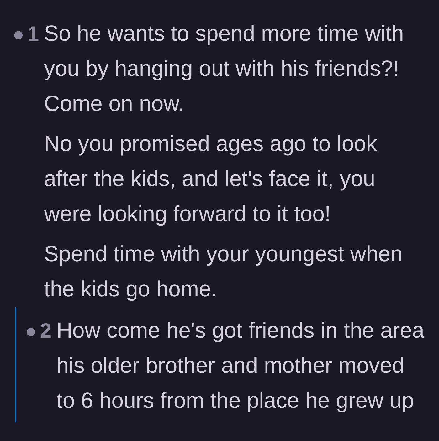 Comment thread 5 - Reassuring the grandmother that she deserves to enjoy her pre-planned party with the grandkids.