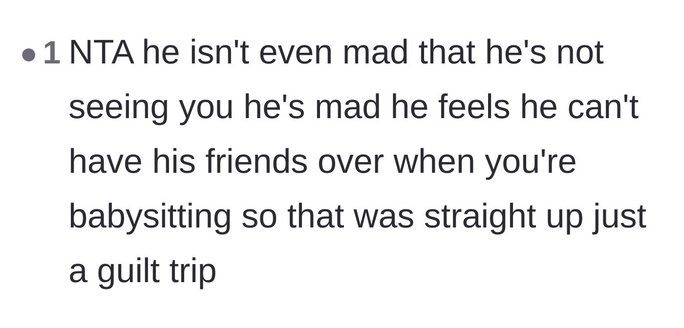 Comment thread 6 - Summarizing the son's actions as a blatant, self-serving guilt trip.