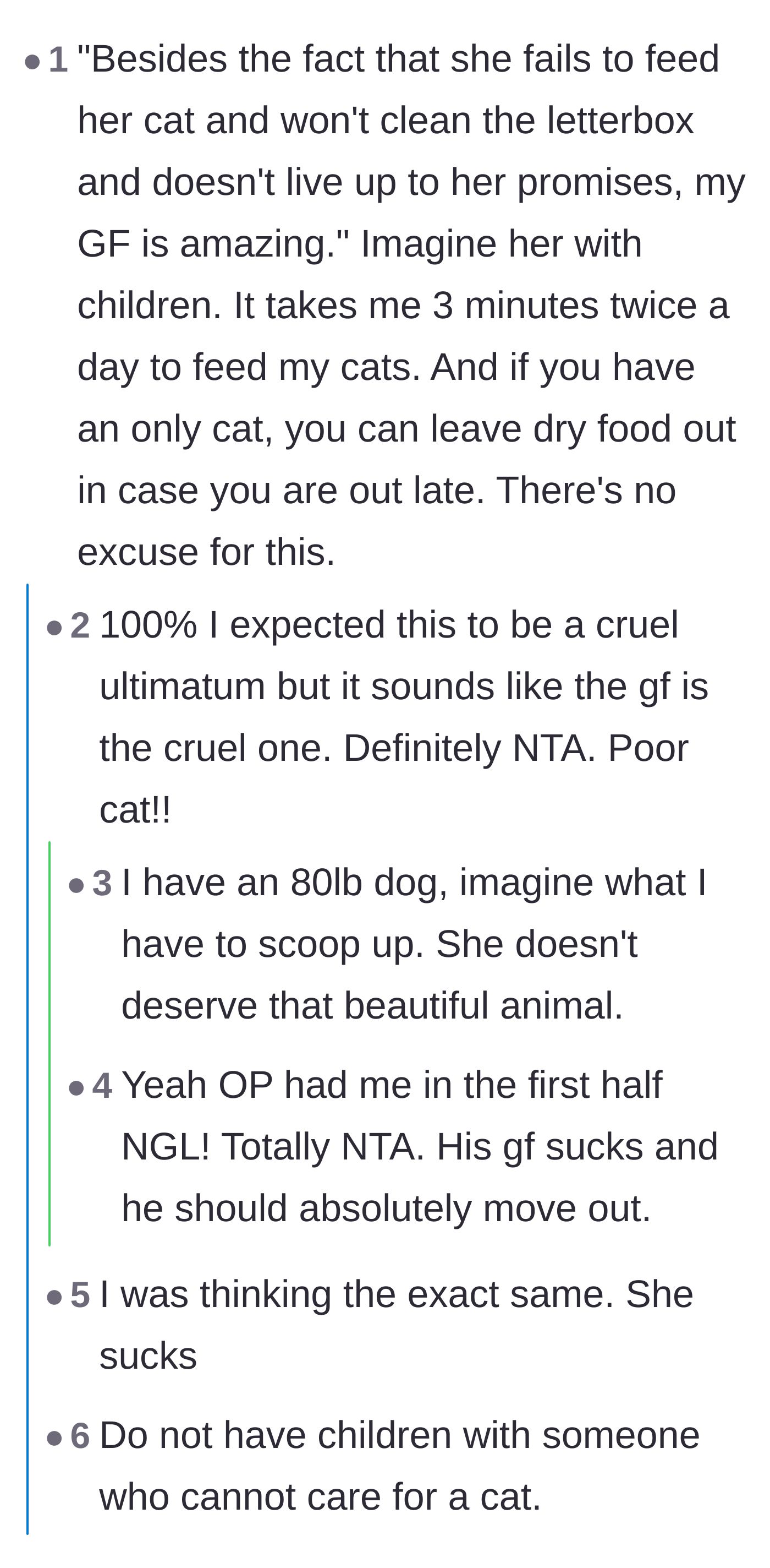 Comment thread 1 - Readers questioning the girlfriend's ability to parent and calling out the cognitive dissonance of calling her amazing.