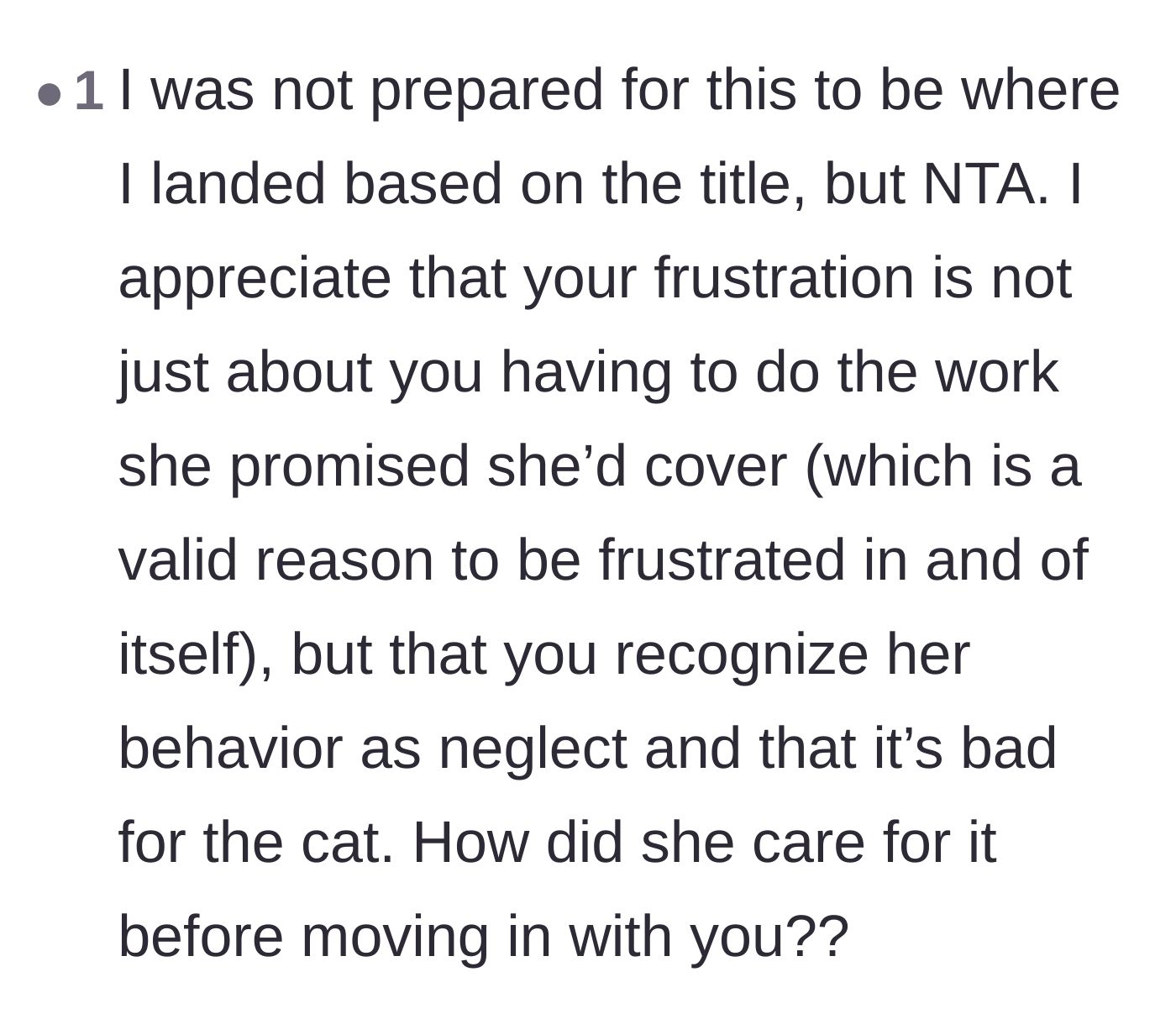 Comment thread 4 - A reader expressing surprise at supporting the boyfriend and praising his underlying empathy for the cat.