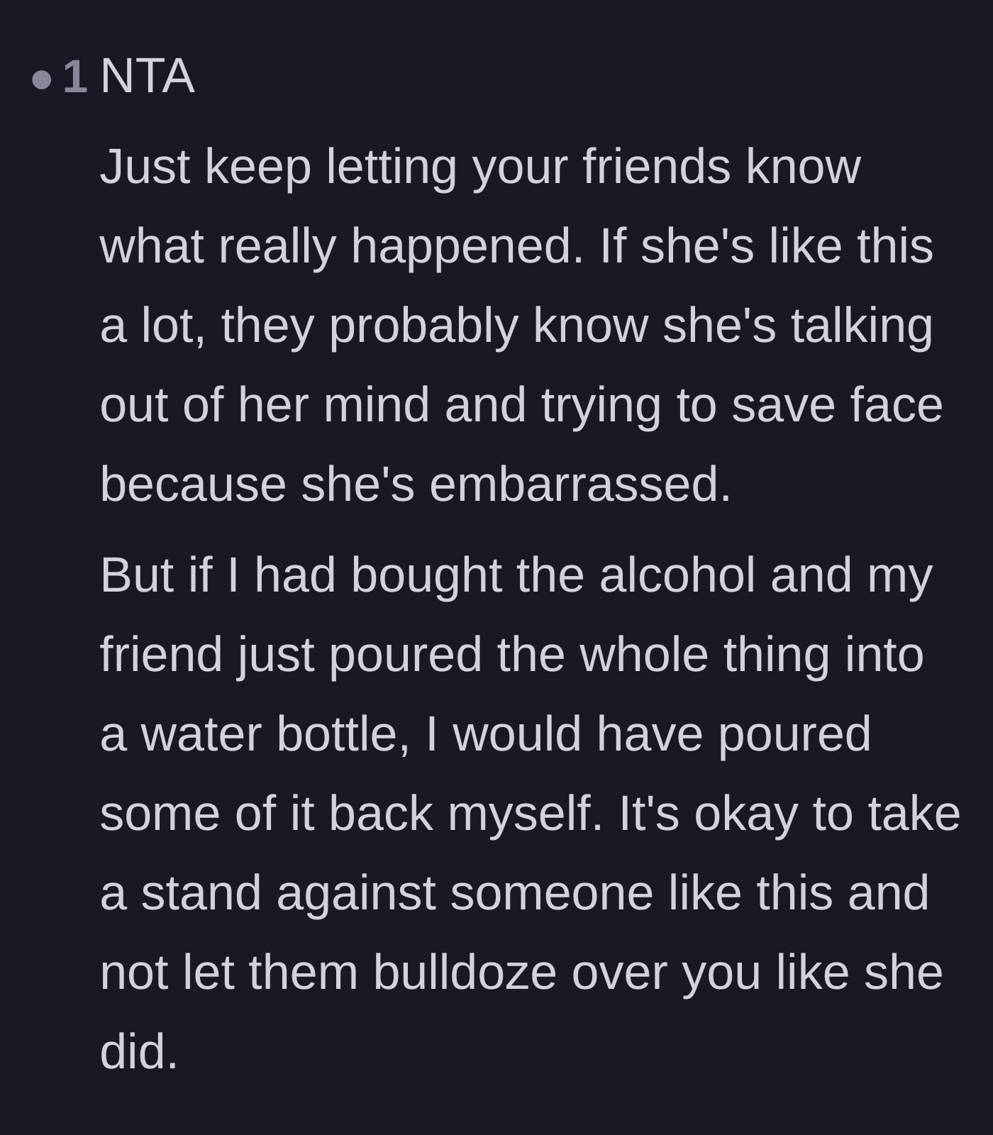 Comment thread 4 - Advice for the author to stand her ground and ignore the friend's embarrassing attempt to save face.