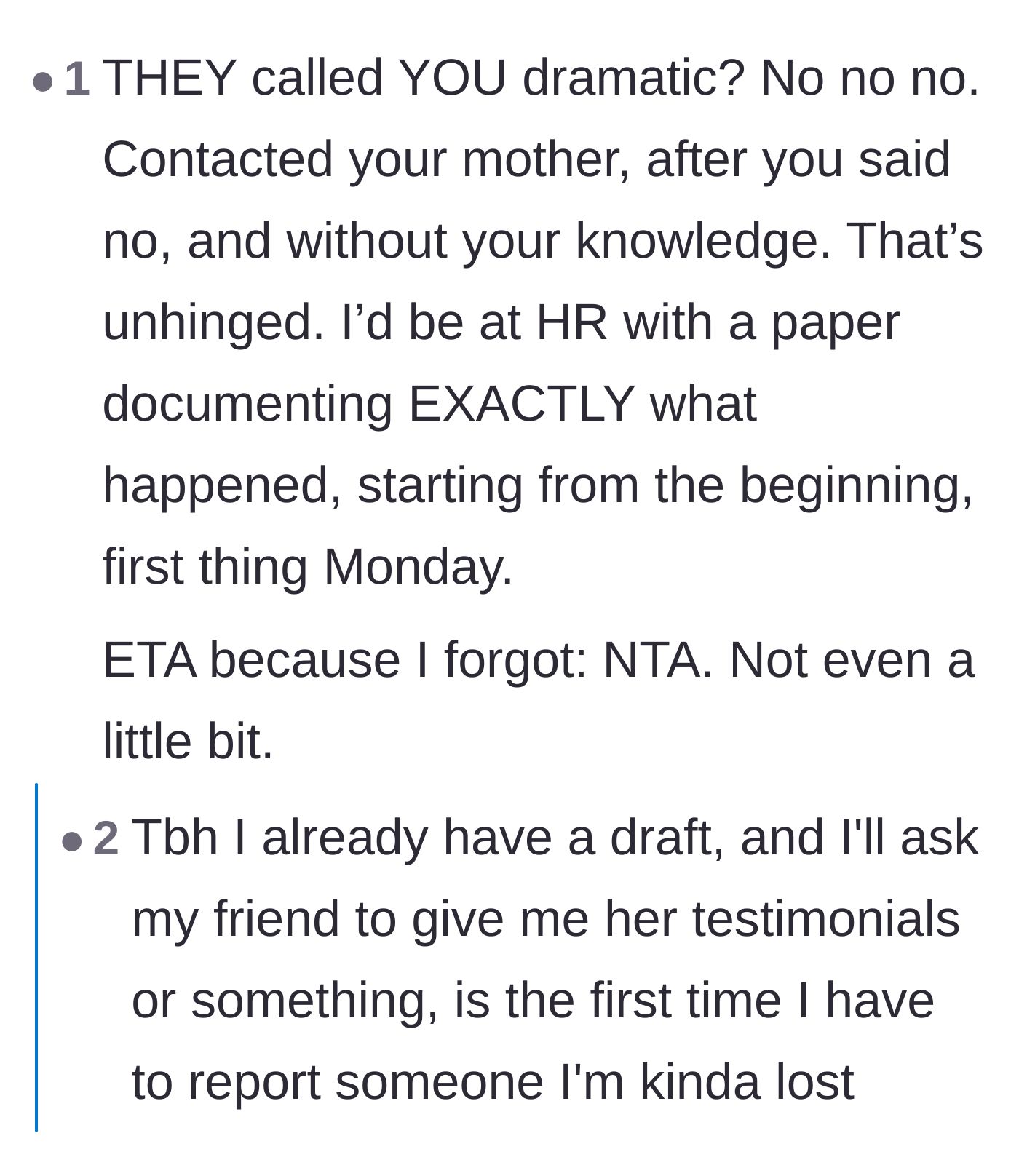 Comment thread 4 - Tactical advice on building a paper trail and keeping emotions out of the official HR complaint.