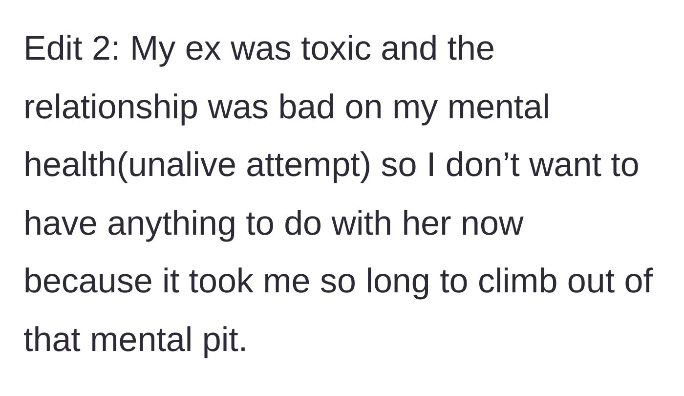 Story part 5 - The man reveals the harrowing truth that the relationship with his ex pushed him to a suicide attempt, explaining his desperate need for distance.