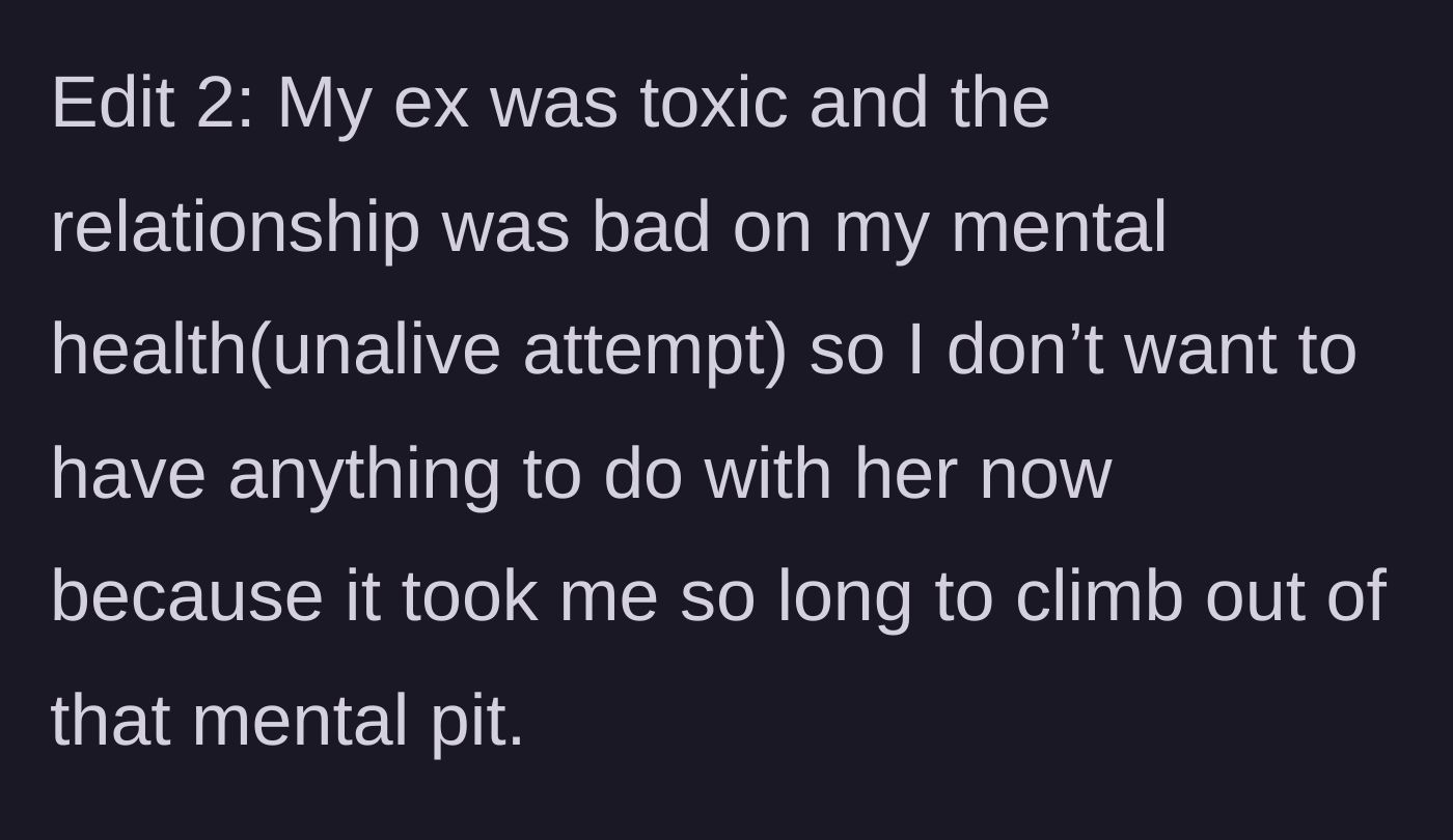 Story part 5 - The man reveals the harrowing truth that the relationship with his ex pushed him to a suicide attempt, explaining his desperate need for distance.