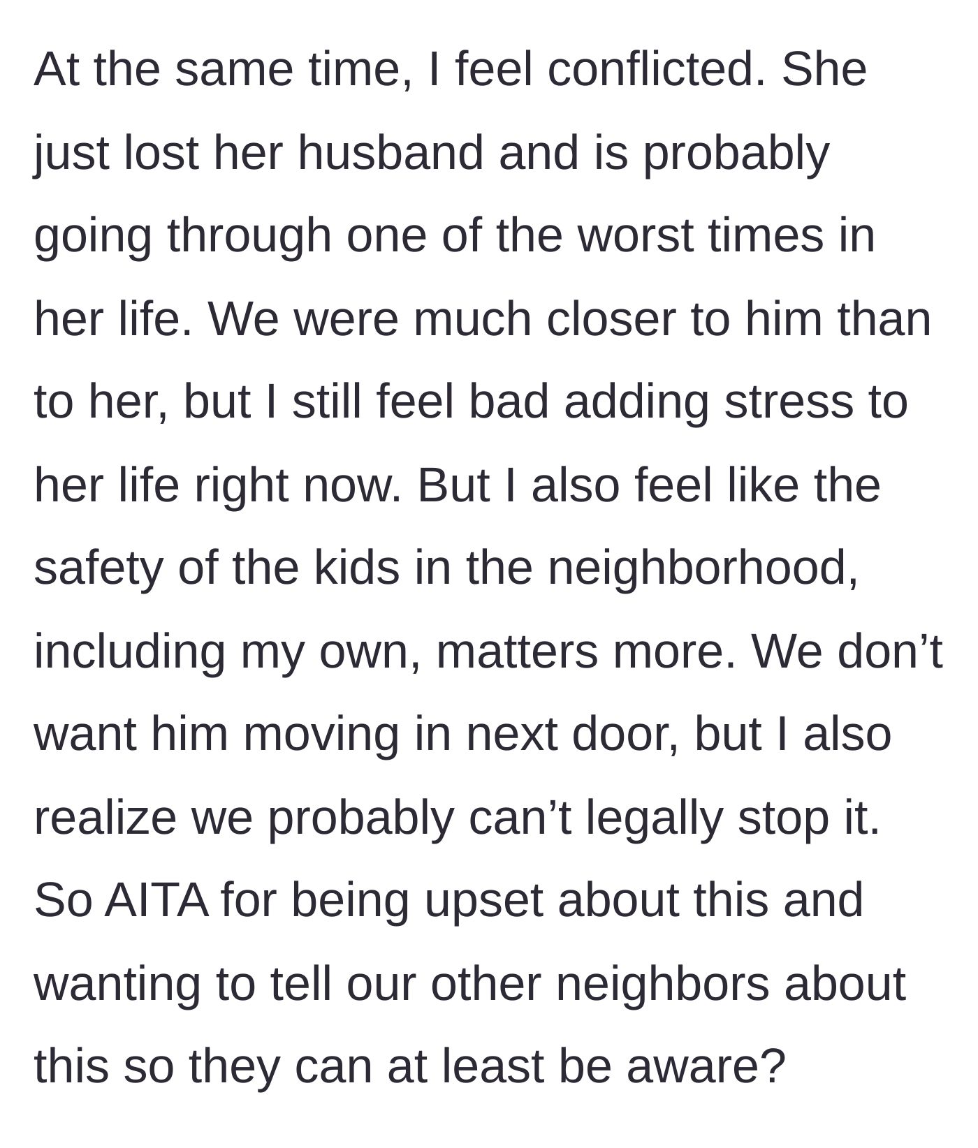 Story part 3 - The main character grapples with the immense guilt of causing pain to a grieving woman versus protecting the neighborhood kids.