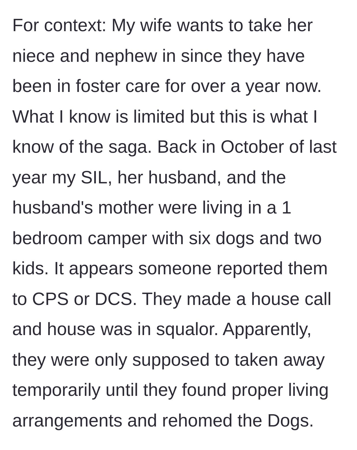 Story part 1 - The tragic origin of the niece and nephew being removed from a squalid camper by child services.