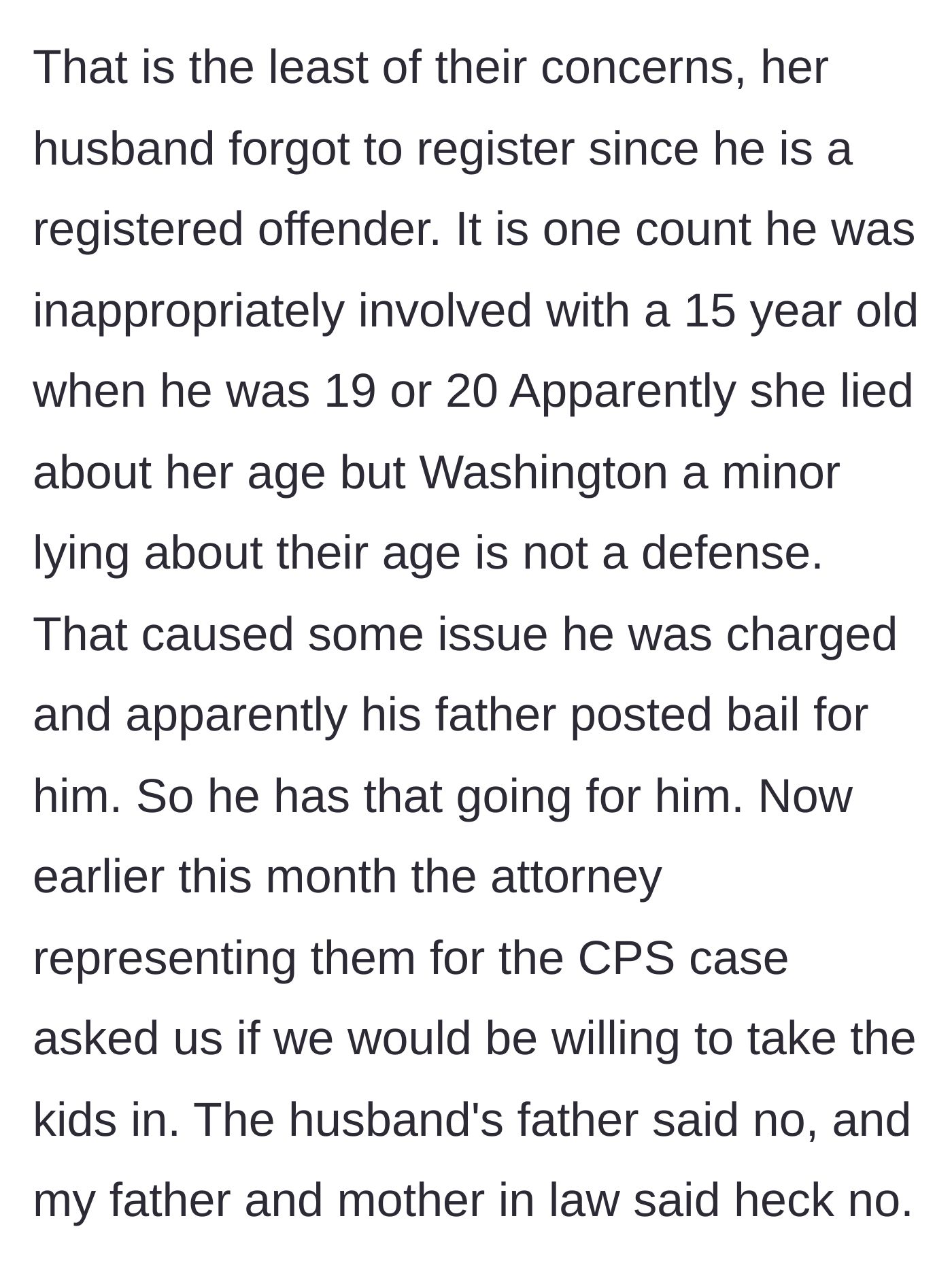 Story part 3 - The revelation of the brother-in-law's failure to register his past offenses and the grandparents refusing to take the children.