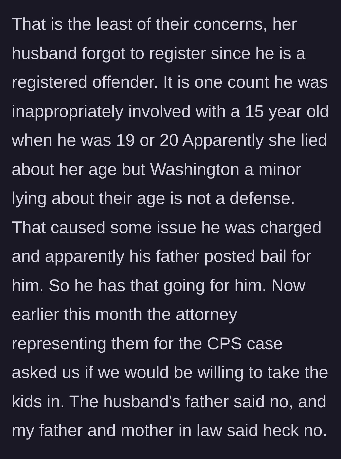 Story part 3 - The revelation of the brother-in-law's failure to register his past offenses and the grandparents refusing to take the children.