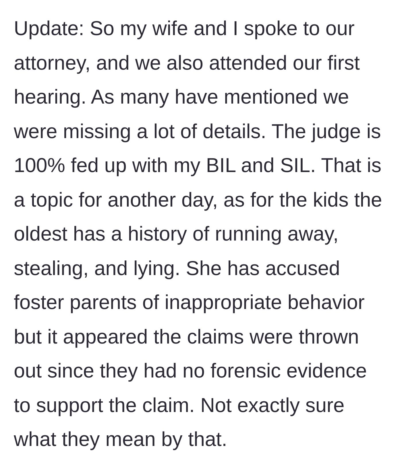 Story part 7 - The shocking court update revealing the teenager's troubled history in foster care, including running away and false accusations.