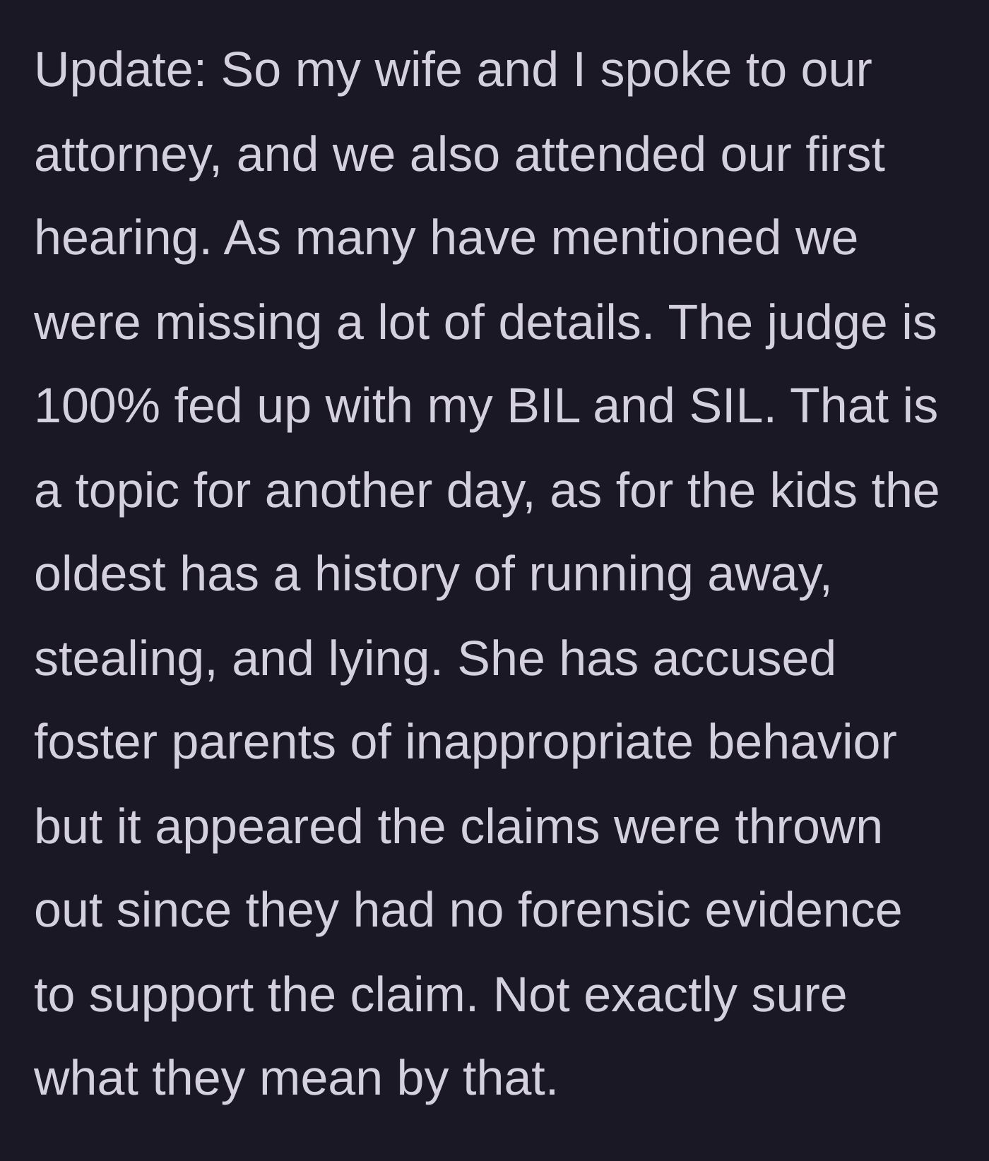 Story part 7 - The shocking court update revealing the teenager's troubled history in foster care, including running away and false accusations.