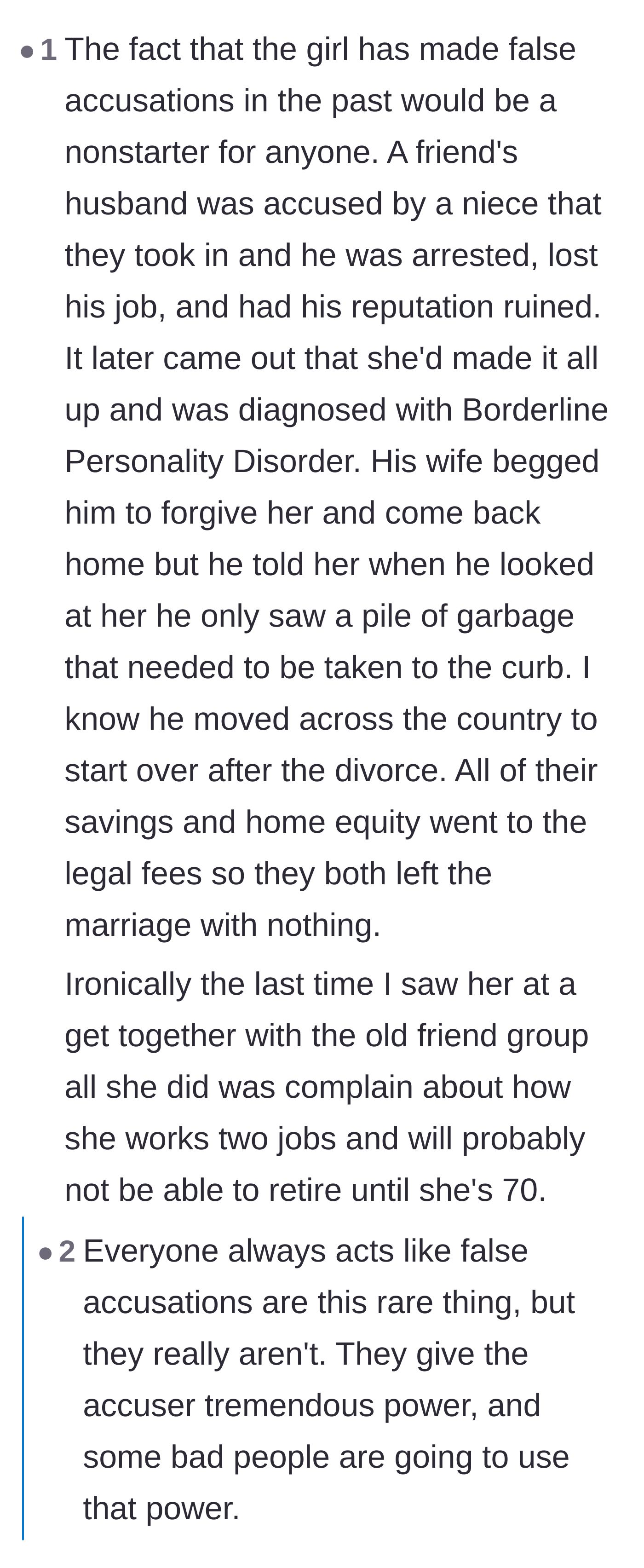 Comment thread 5 - Personal anecdotes about the devastating consequences of false accusations from troubled foster children.