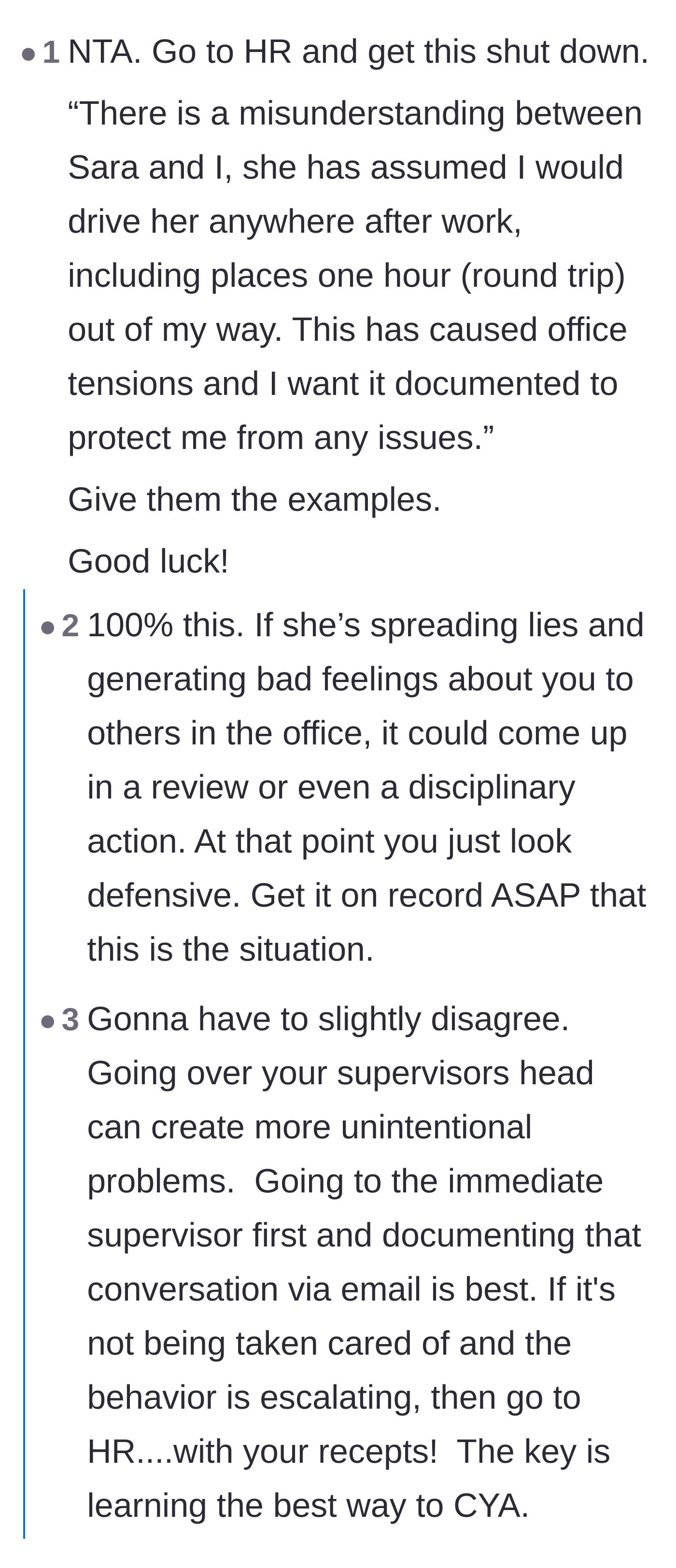 Comment thread 2 - Providing a neutral, professional script for HR to document the one-sided conflict.