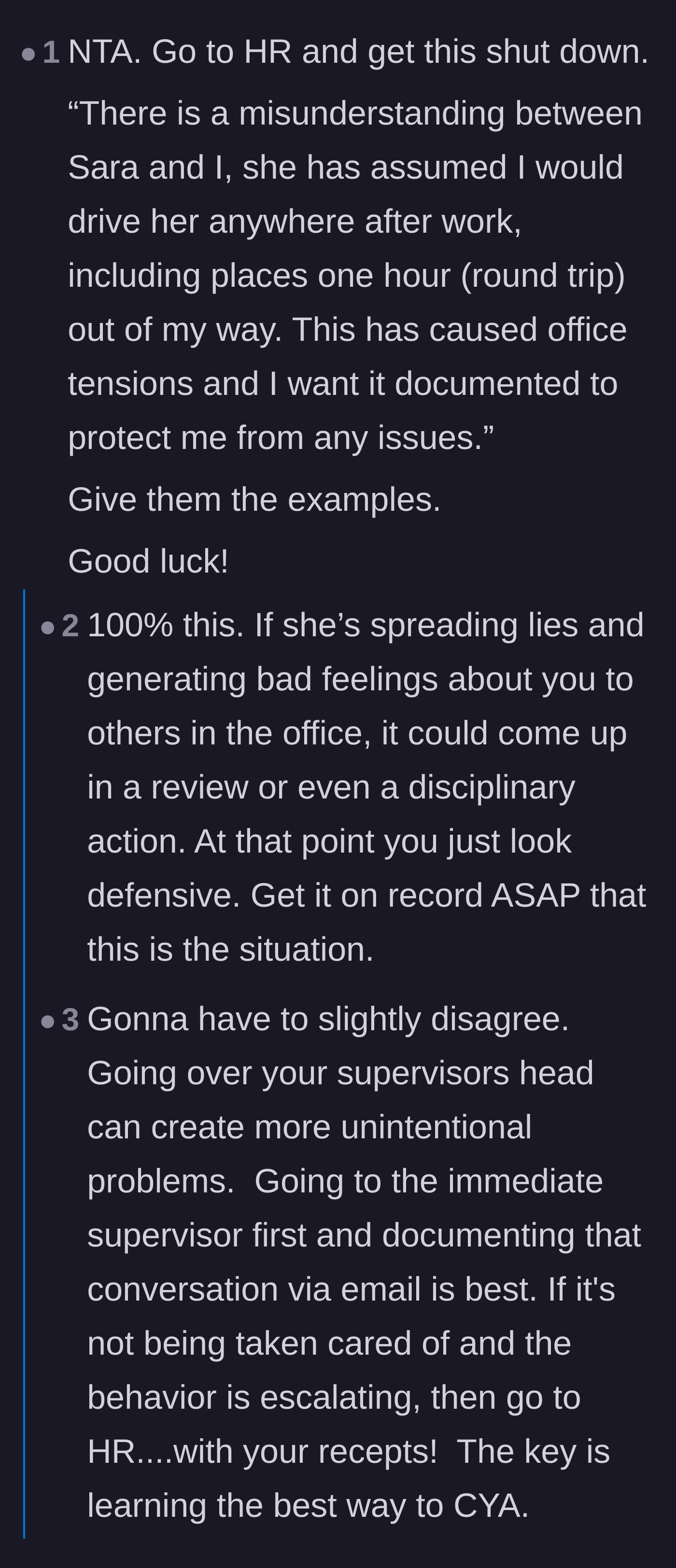 Comment thread 2 - Providing a neutral, professional script for HR to document the one-sided conflict.