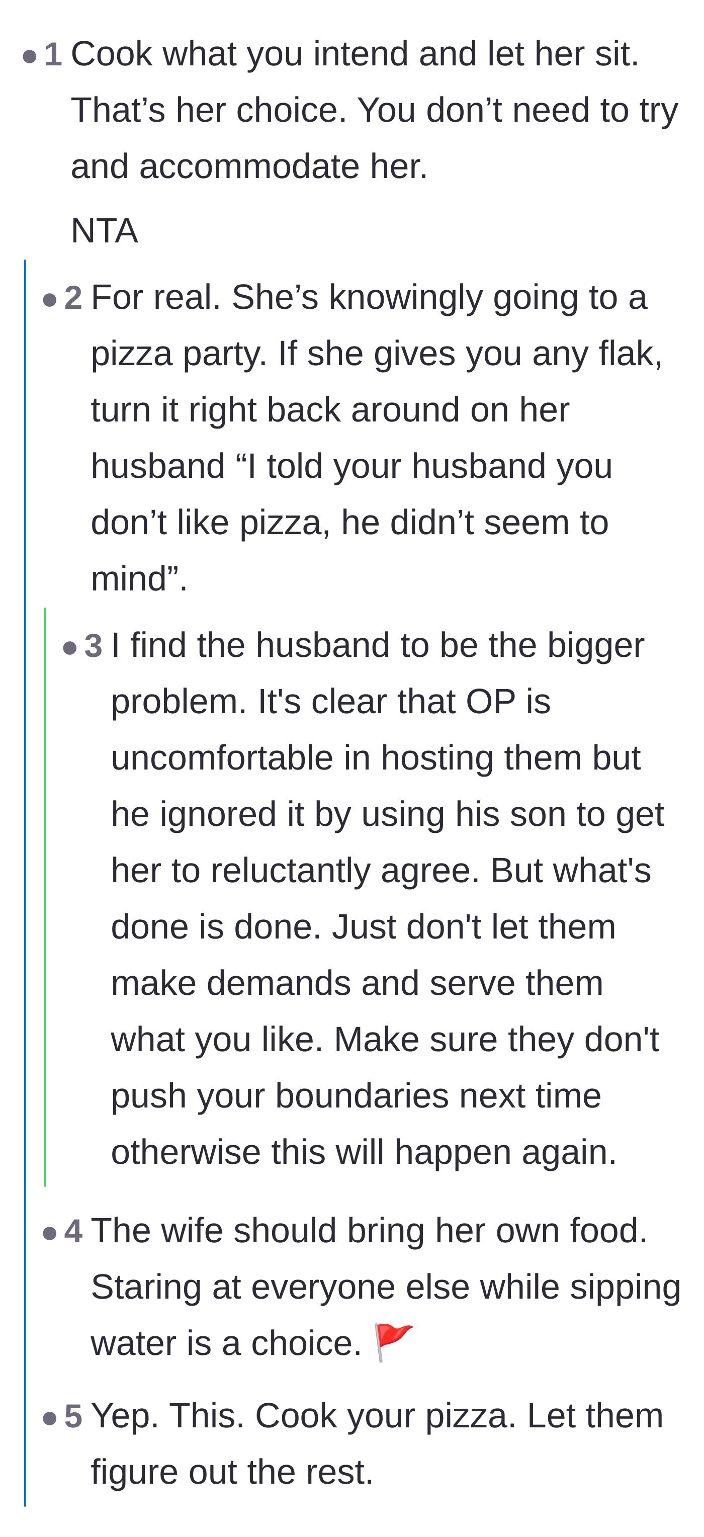 Comment thread 1 - Readers agree the host shouldn't cater to the picky wife and joke about throwing a bag of salad at her.
