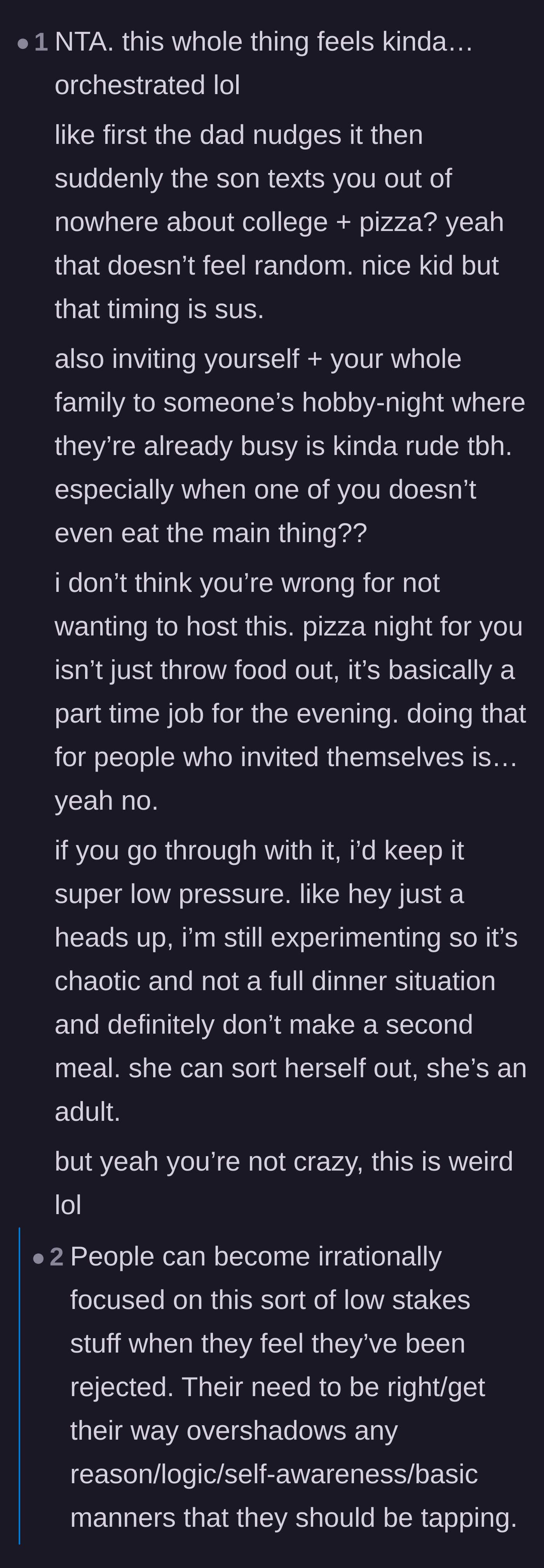Comment thread 5 - Analyzing how clearly orchestrated the son's text was and validating the host's stress.