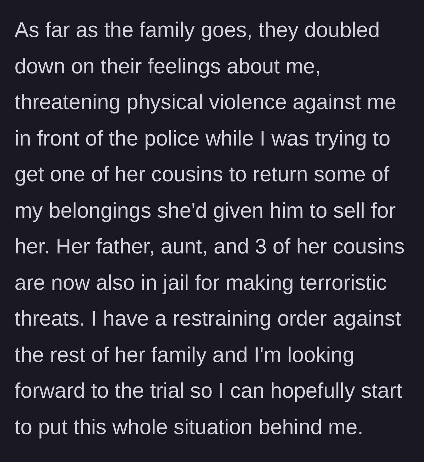 Story part 7 - The family threatens the author in front of the police, resulting in a mass arrest.
