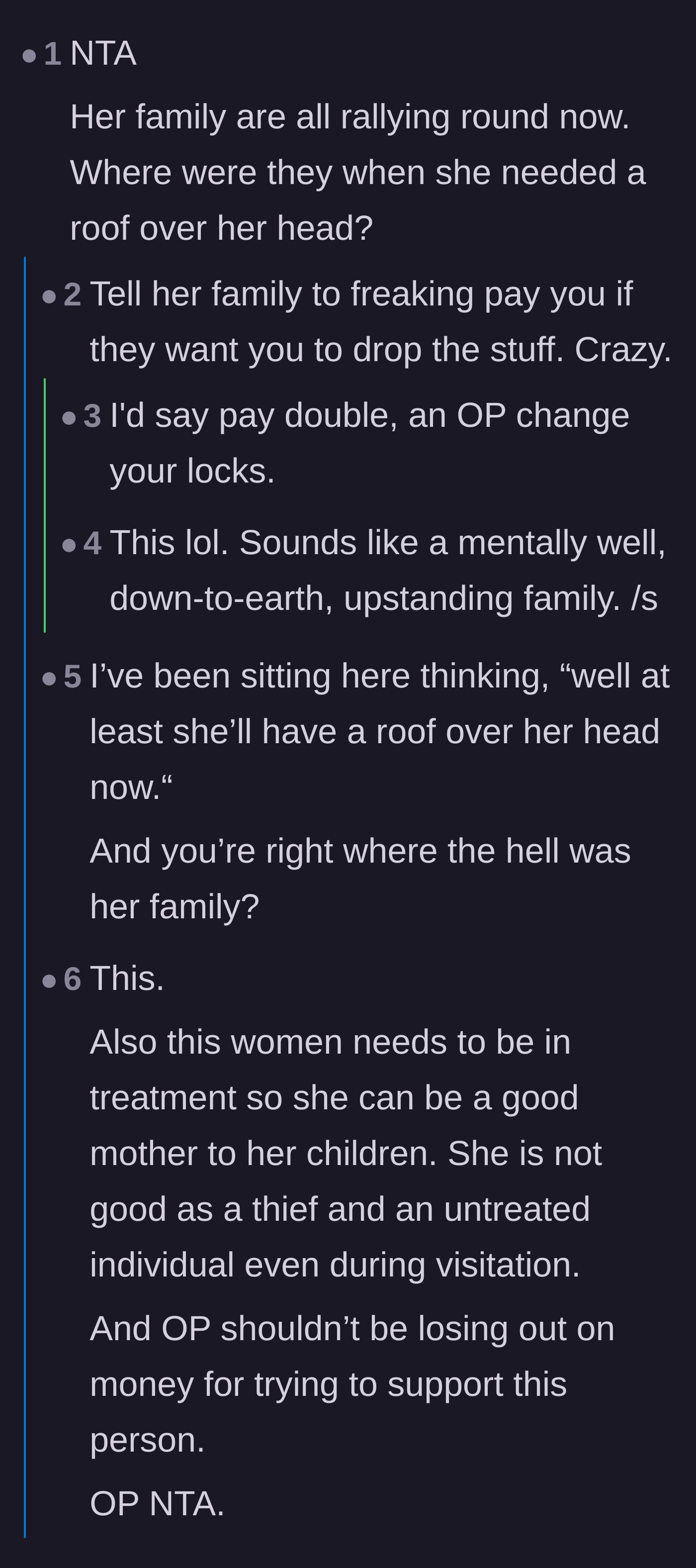 Comment thread 1 - Readers questioning the hypocritical absence of the family when the couch surfer needed housing.