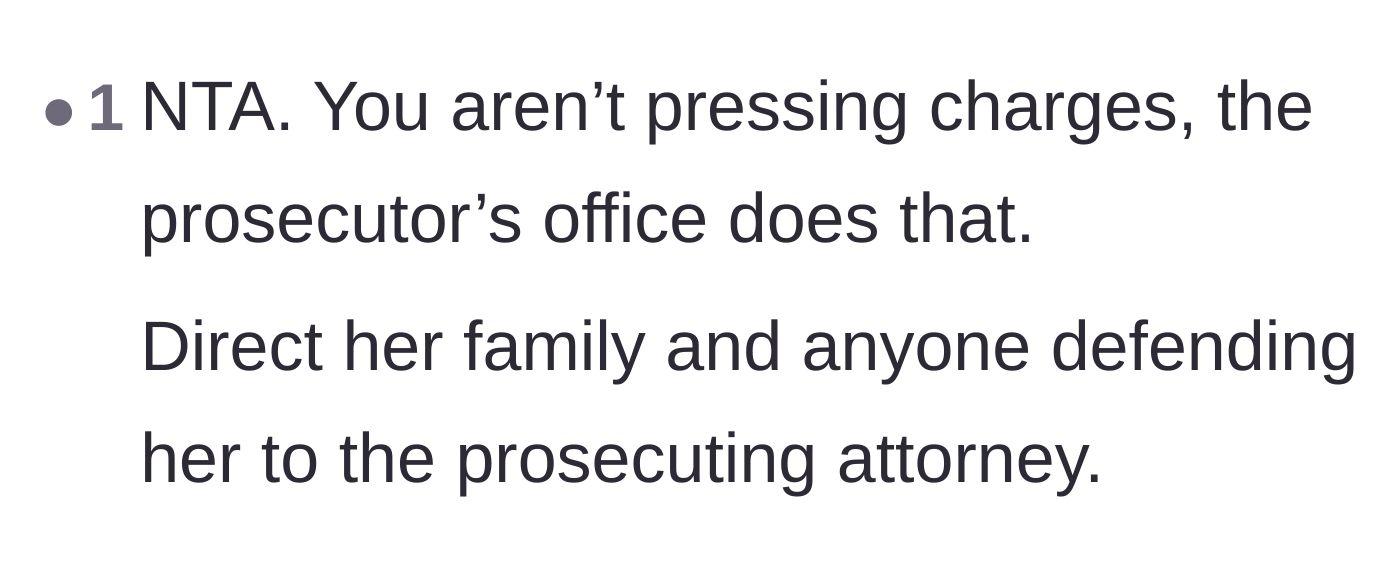 Comment thread 5 - Clarification that the district attorney, not the victim, presses charges.