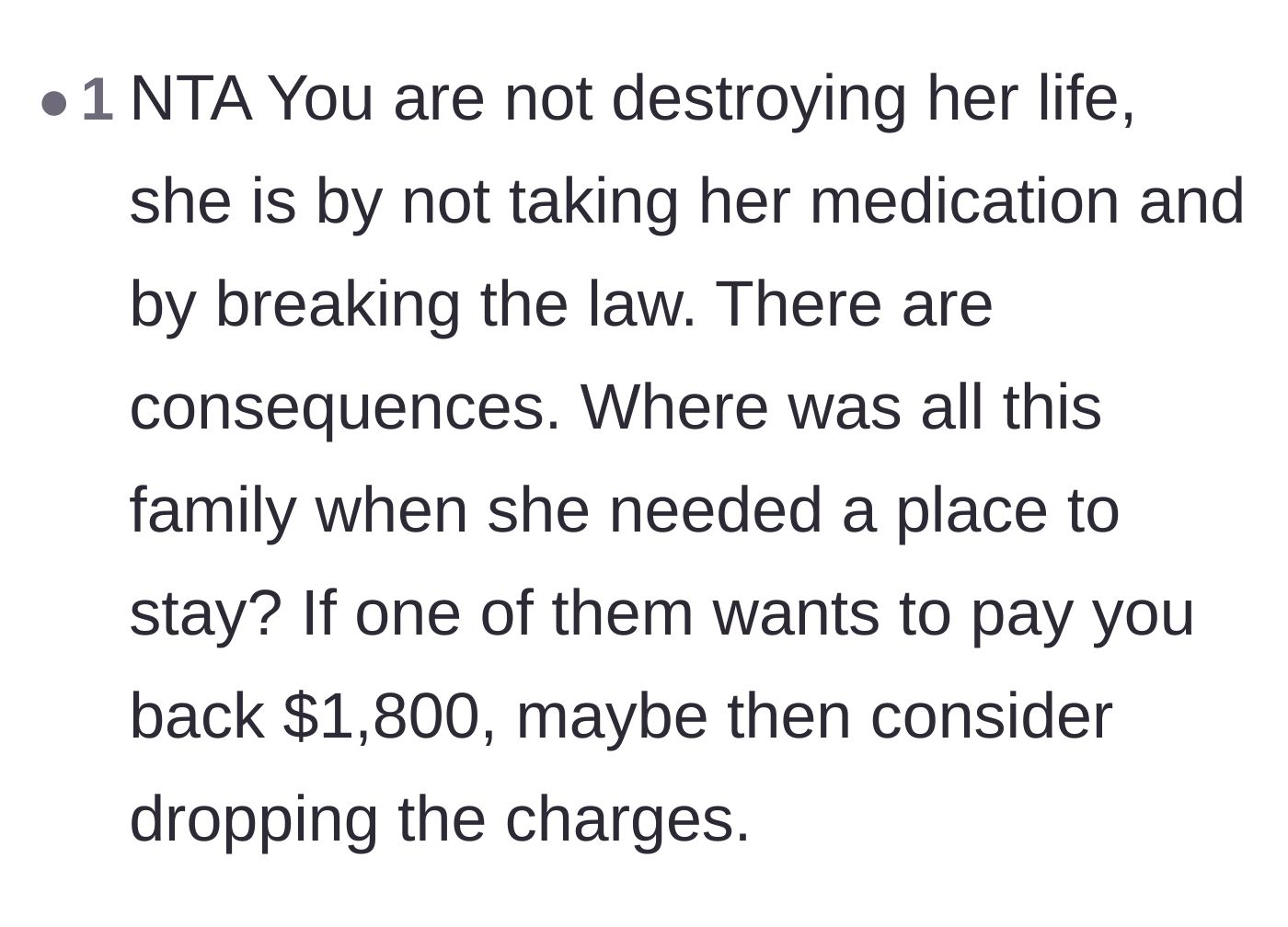 Comment thread 6 - Reminding the victim that the thief destroyed her own life by choosing to break the law.