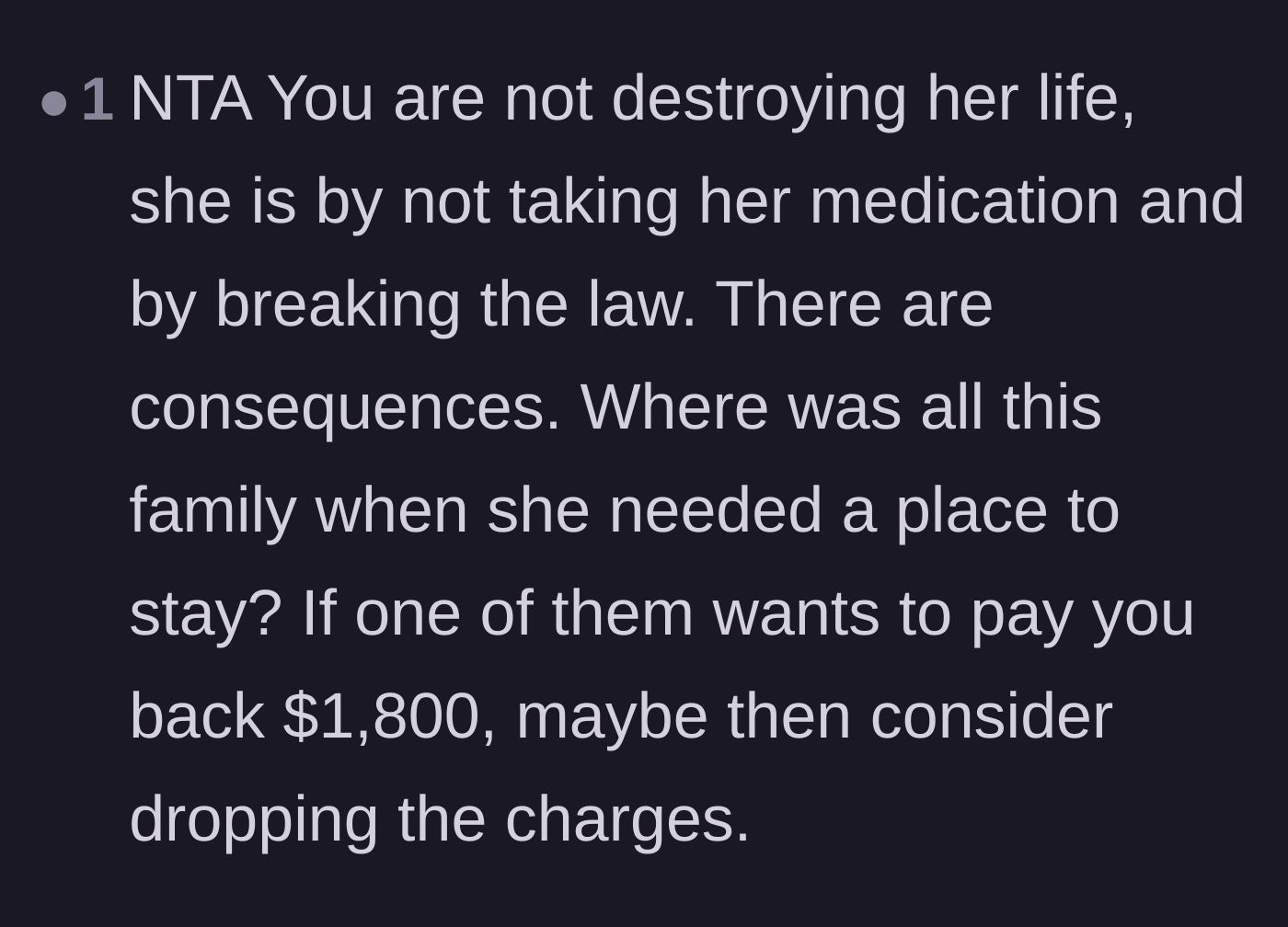 Comment thread 6 - Reminding the victim that the thief destroyed her own life by choosing to break the law.