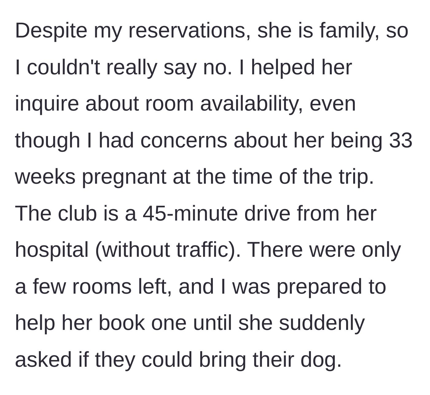 Story part 4 - A stressed host trying to book a hotel room for a very pregnant relative who suddenly demands to bring a dog.