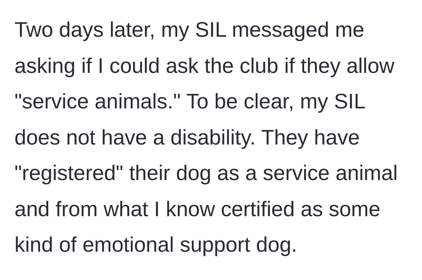 Story part 6 - A text message from the sister-in-law demanding the host lie and claim her pet is a registered service animal.
