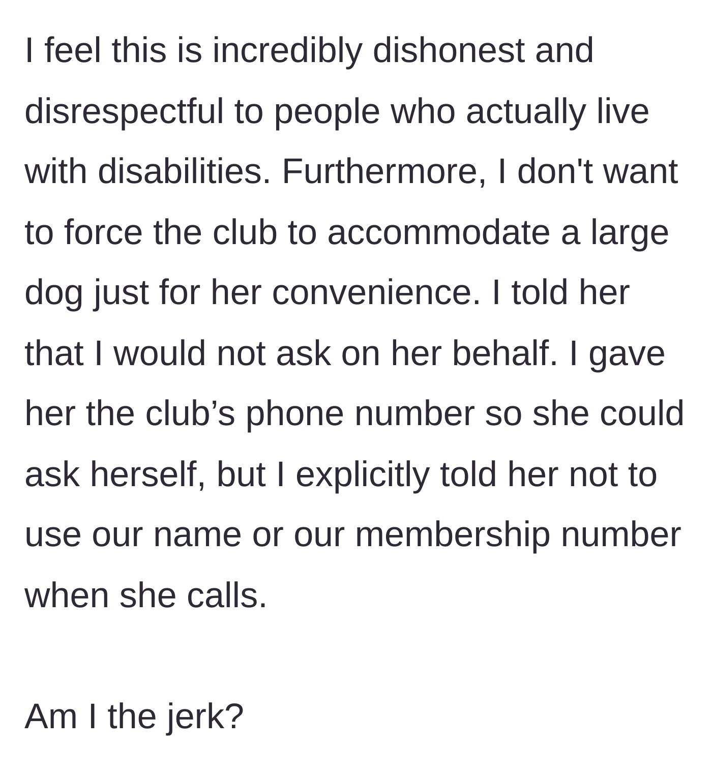 Story part 7 - A woman firmly putting her foot down, refusing to help her relative commit fraud at her private club.