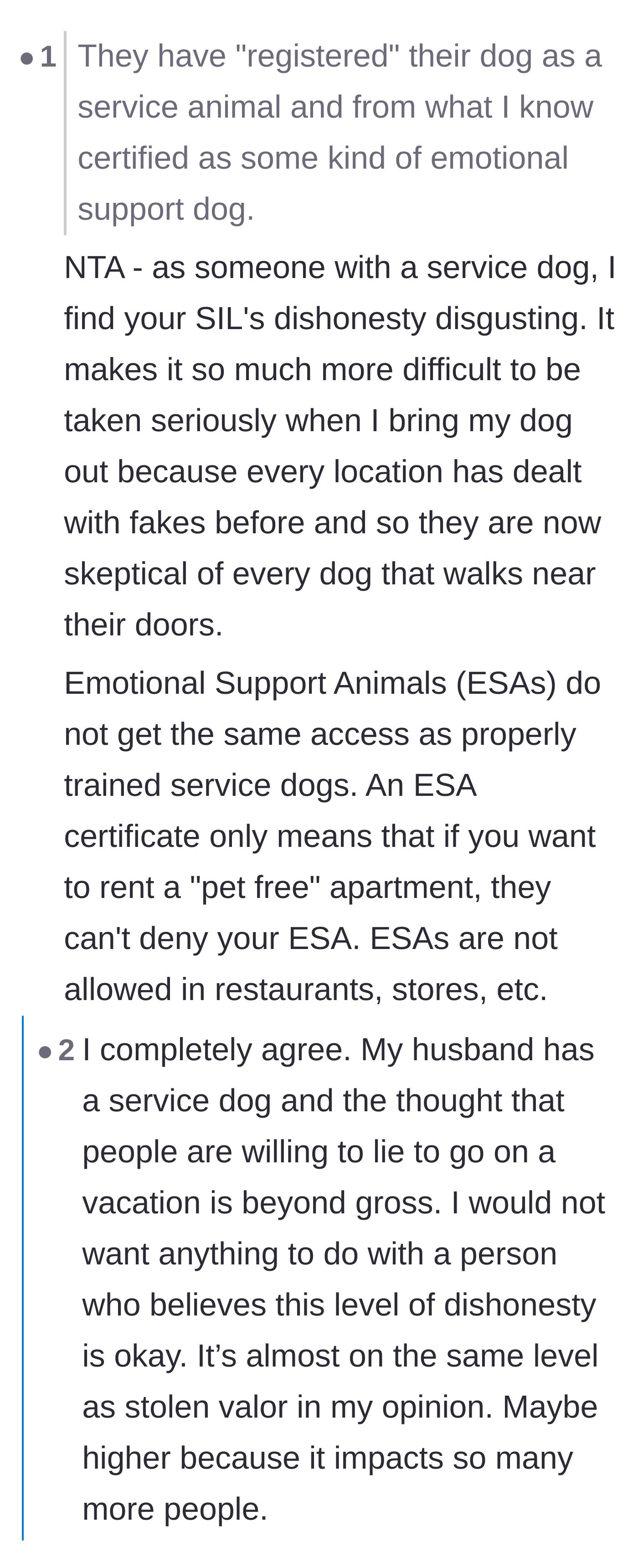 Comment thread 5 - A real service dog handler expressing disgust at how fake service animals make their daily lives incredibly difficult.