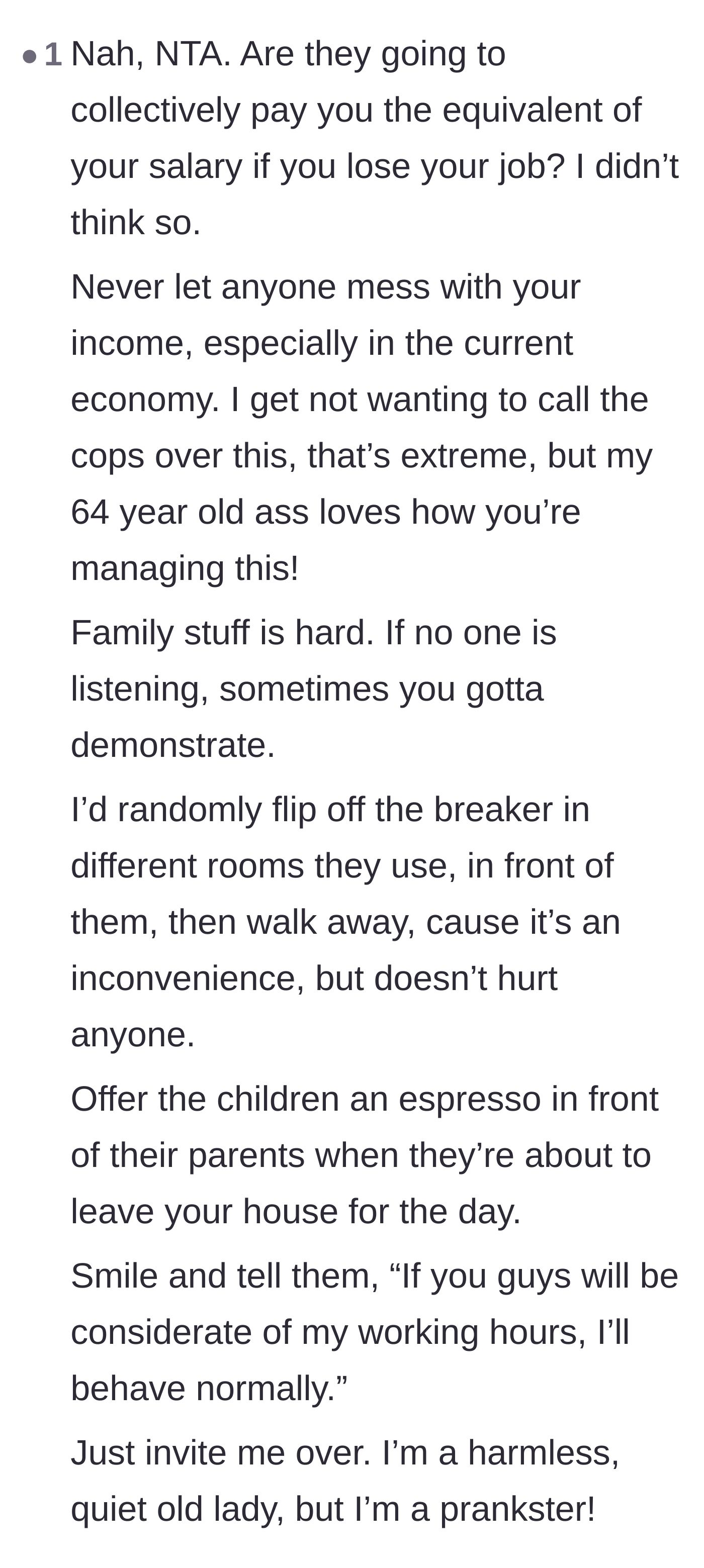 Comment thread 6 - A seasoned reader sharing brilliant escalation tips and praising the host's clever handling of the conflict.