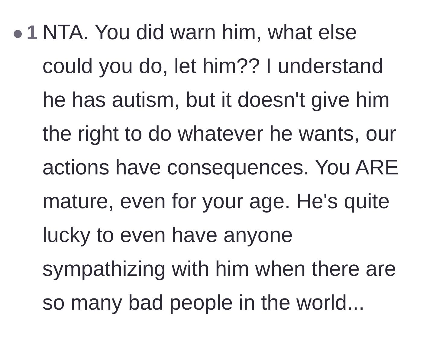 Comment thread 2 - A commenter praises the 15-year-old original poster for handling the situation with more maturity than most adults.