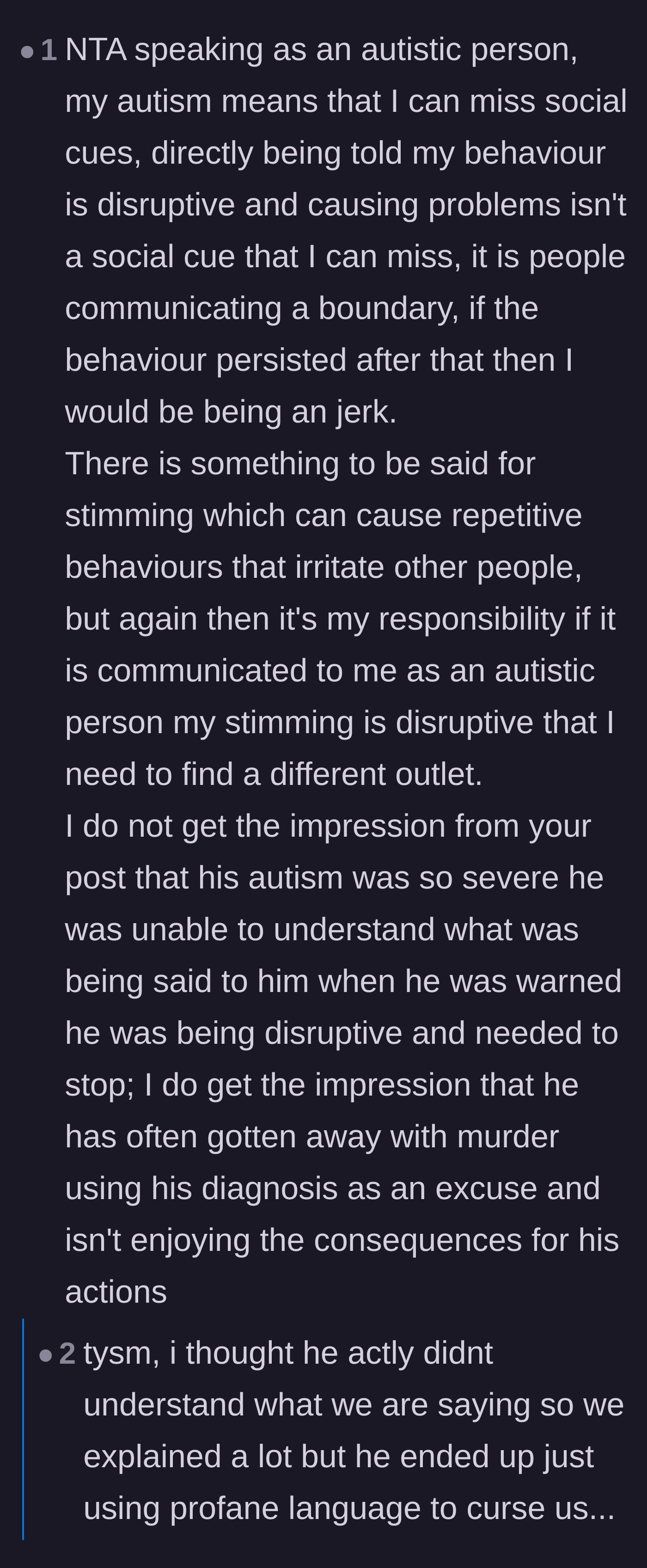 Comment thread 3 - An autistic commenter explains that while missing subtle cues is normal, ignoring a direct boundary is just weaponizing a diagnosis.